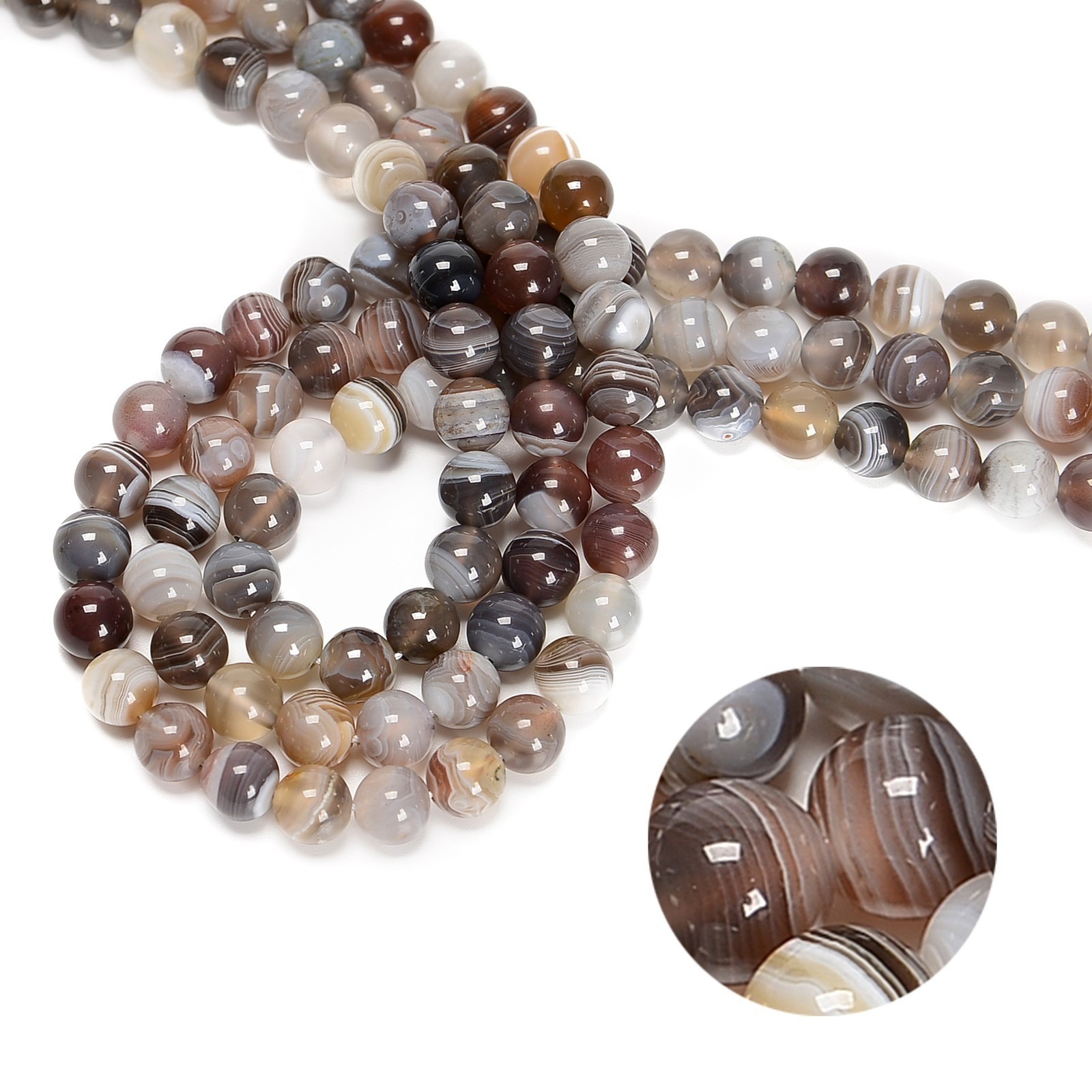 Natural Botswana Agate Smooth Round Beads 4mm 6mm 8mm 10mm 12mm 15.5″ Strand