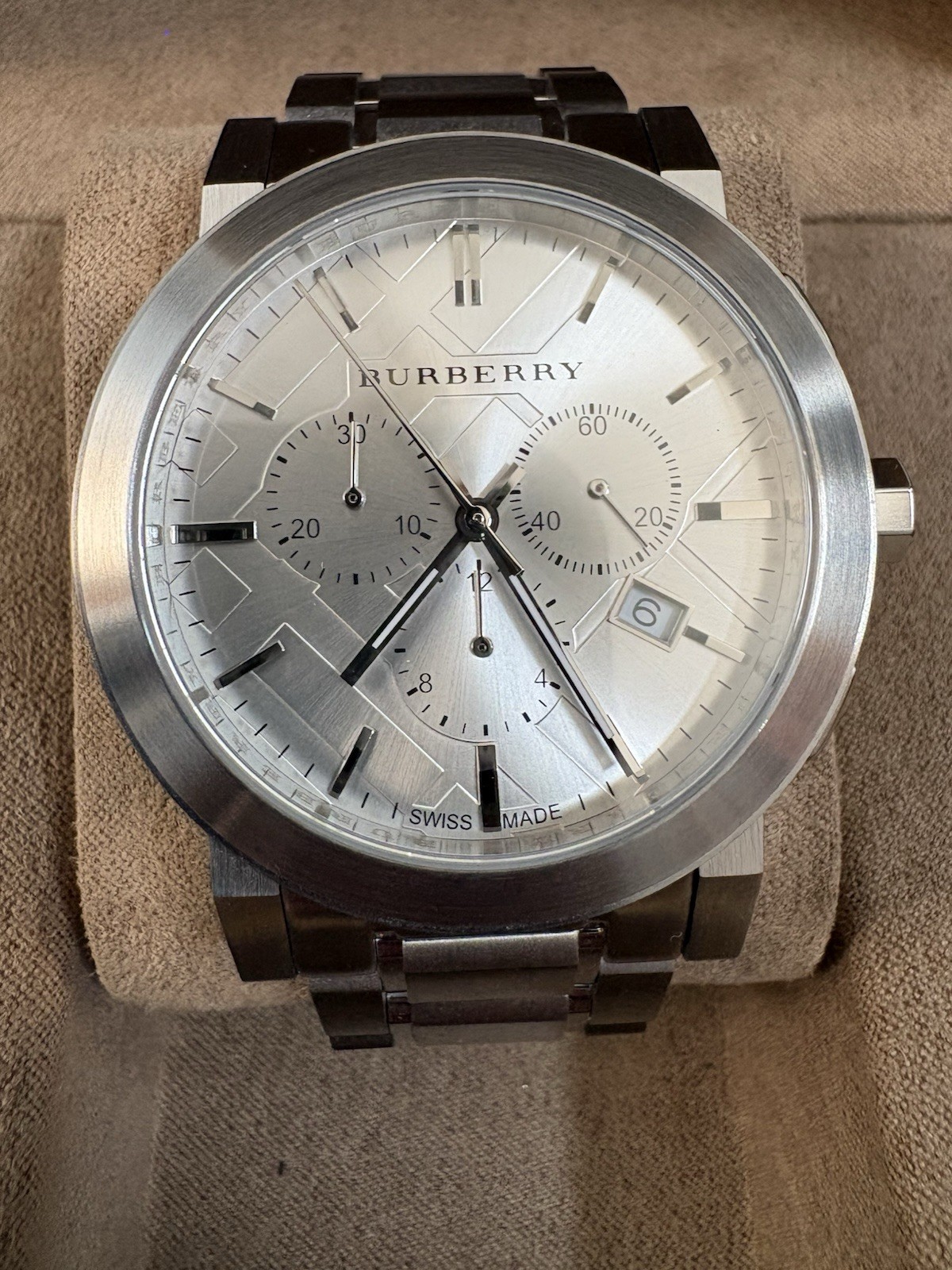 Burberry Men’s Chronograph Stainless Steel Watch Silver Dial, BU9350