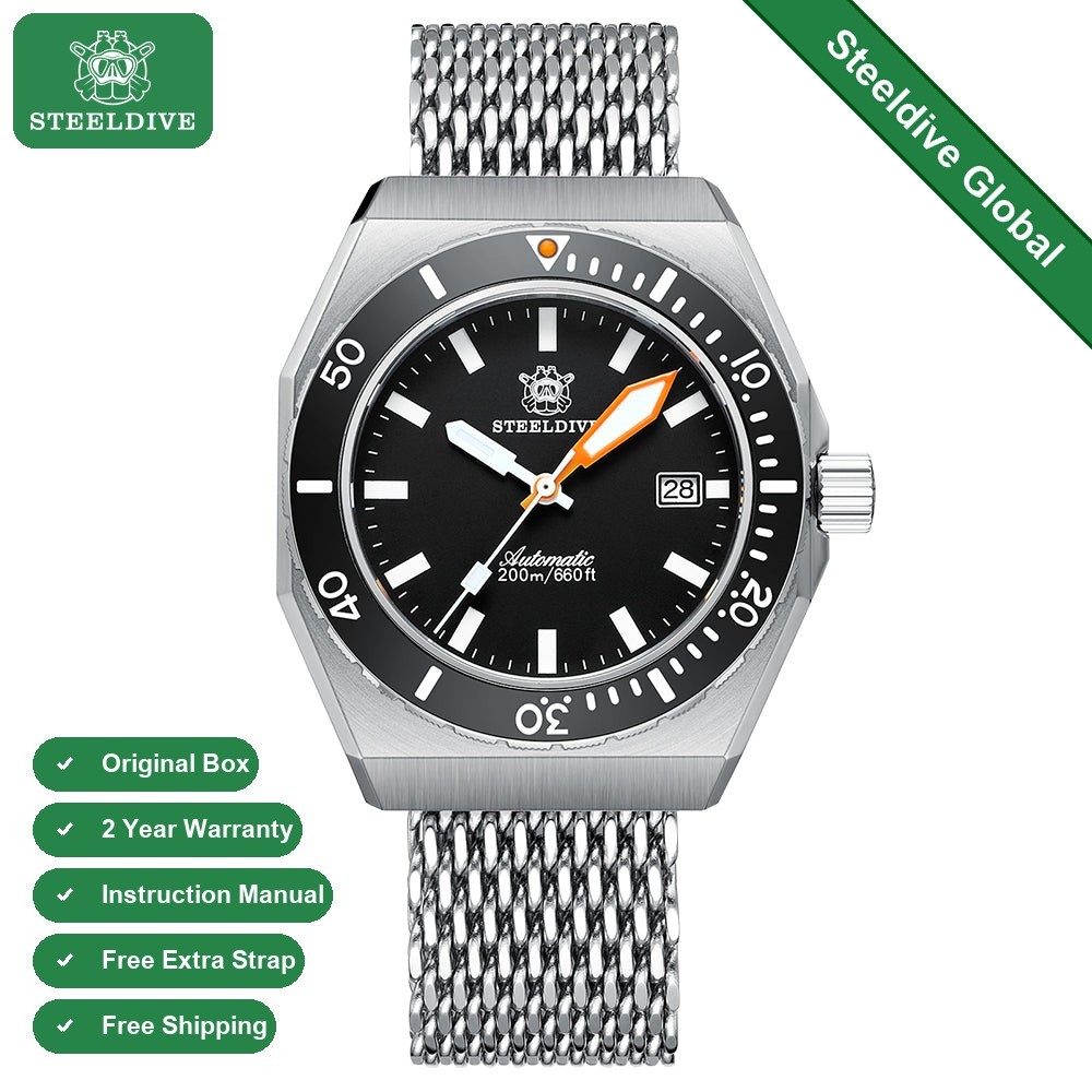 STEELDIVE SD1963 Mens 42mm 200M Automatic Dive Watch NH35 Sapphire Steel