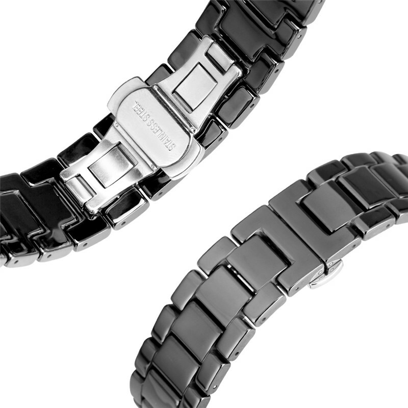 18/20/22MM Black/White Ceramics Watch Band Replacement Bracelet Butterfly Buckle
