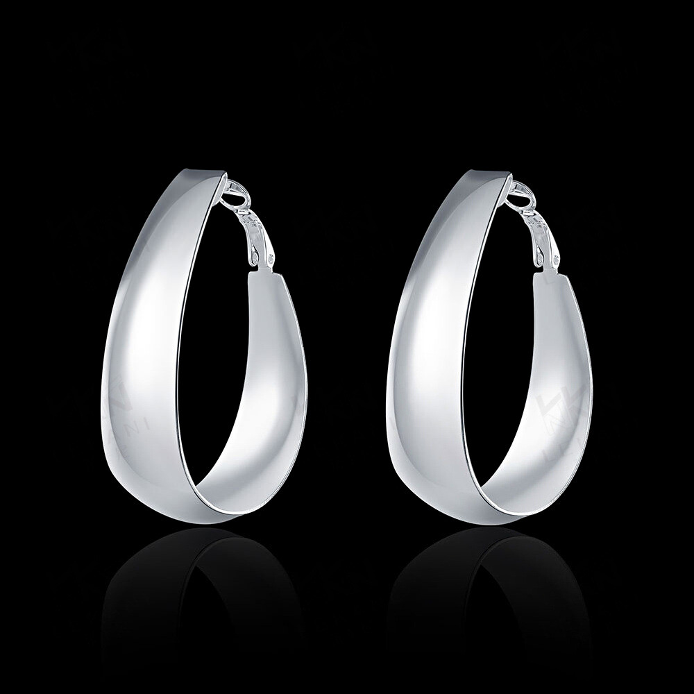 925Sterling Silver 1.8*1.4″ Tarnish-Resist Medium-Size Wide Chunky Hoop Earrings