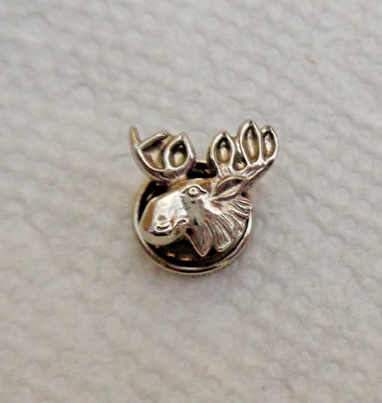 Vintage Sterling Silver Moose Head Pin USA screw back 1970s