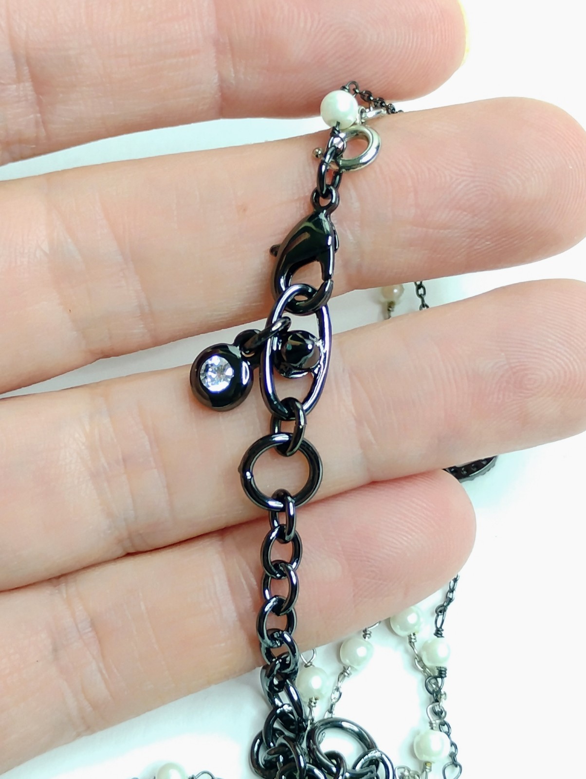 Signed CABI Faux Pearl & Rhinestone Heart Necklace