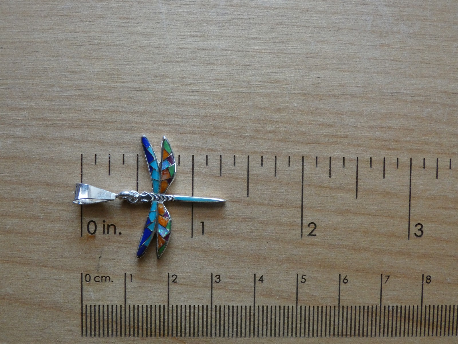 Dragonfly Southwestern Sterling Silver Small Pendant Multi Gemstone & Opal S18