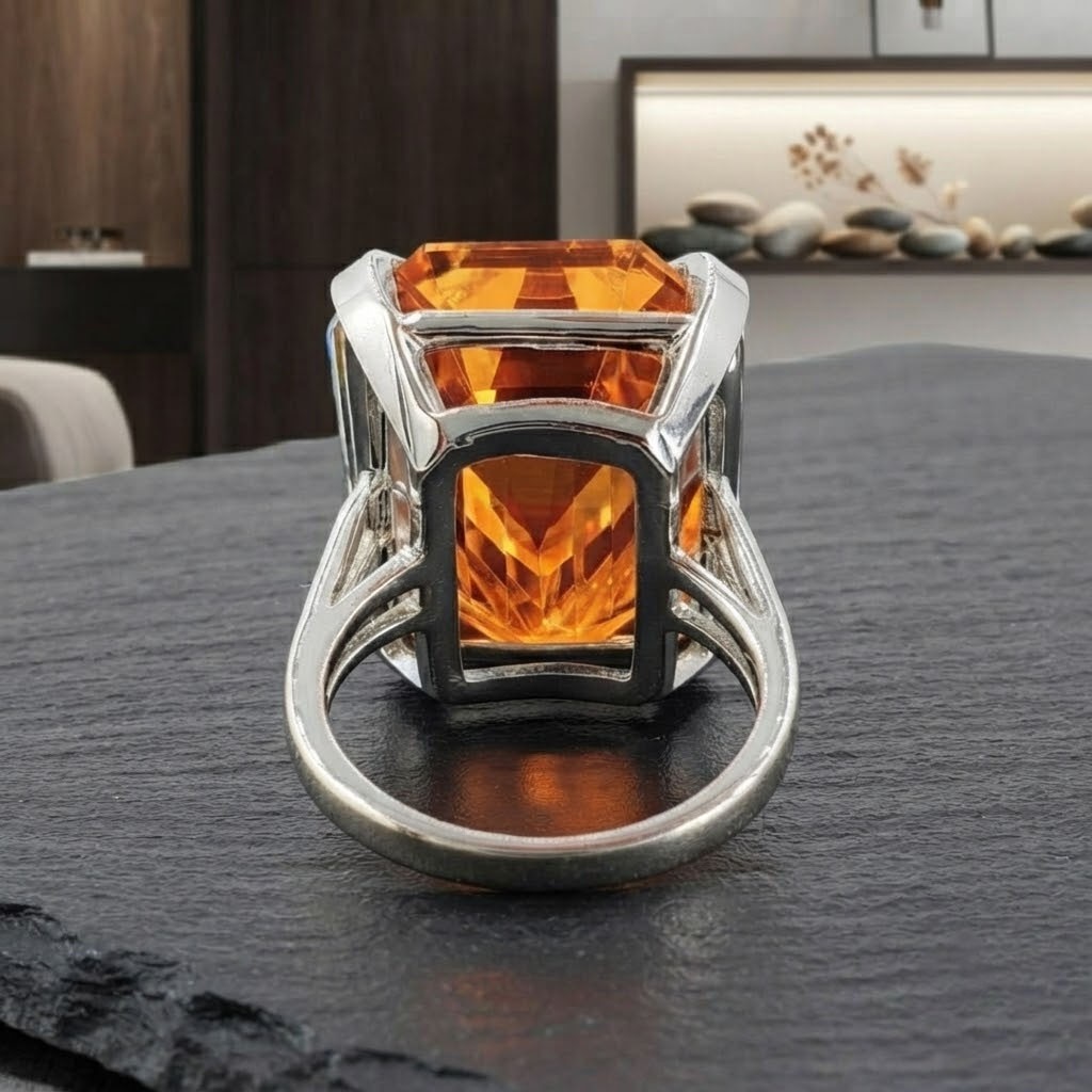 RARE Certified 18.60 CT Ct Flame Orange Diamond Solitaire Ring, 925 Silver