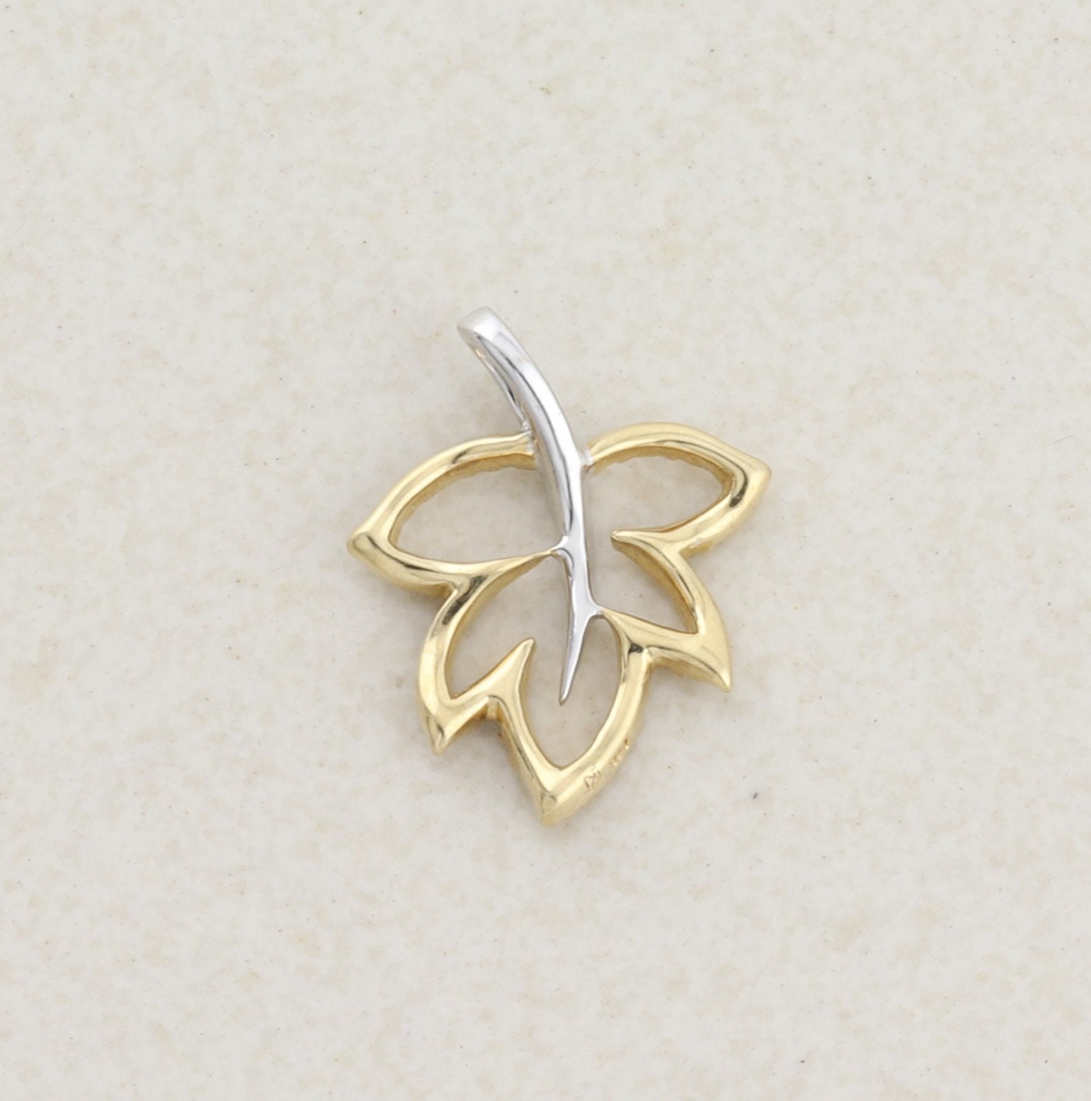 Pendant Only 14k White Gold and Yellow Gold Diamond Necklace Leaf 3/4″ x 5/8″