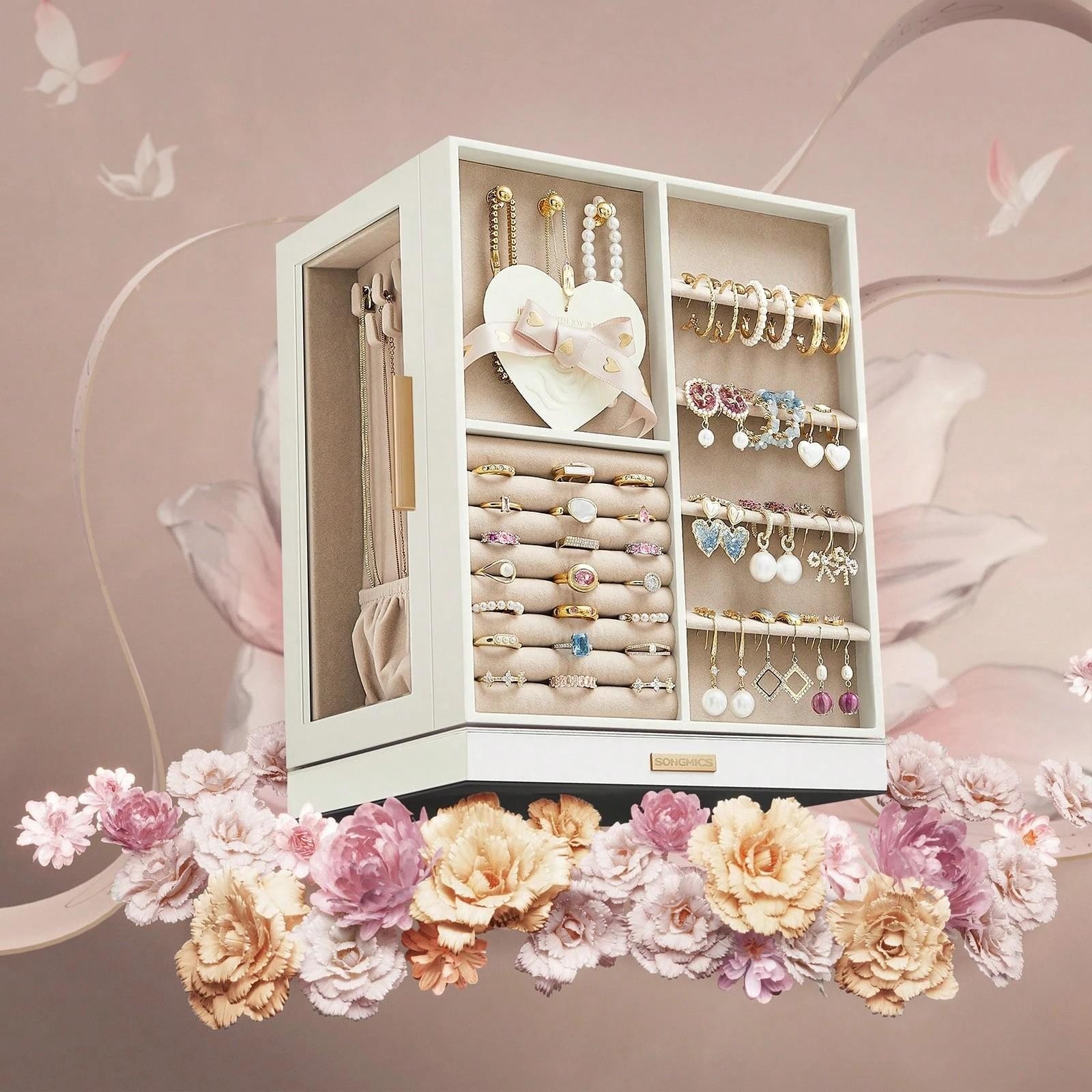 360 Rotating Jewelry Box 5 Drawer Organizer Velvet Storage Case Gift