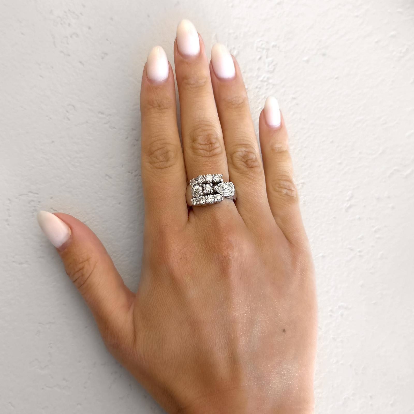 3.75 Carat Pear & Round Diamond 14K White Gold East West Bypass Cluster Ring
