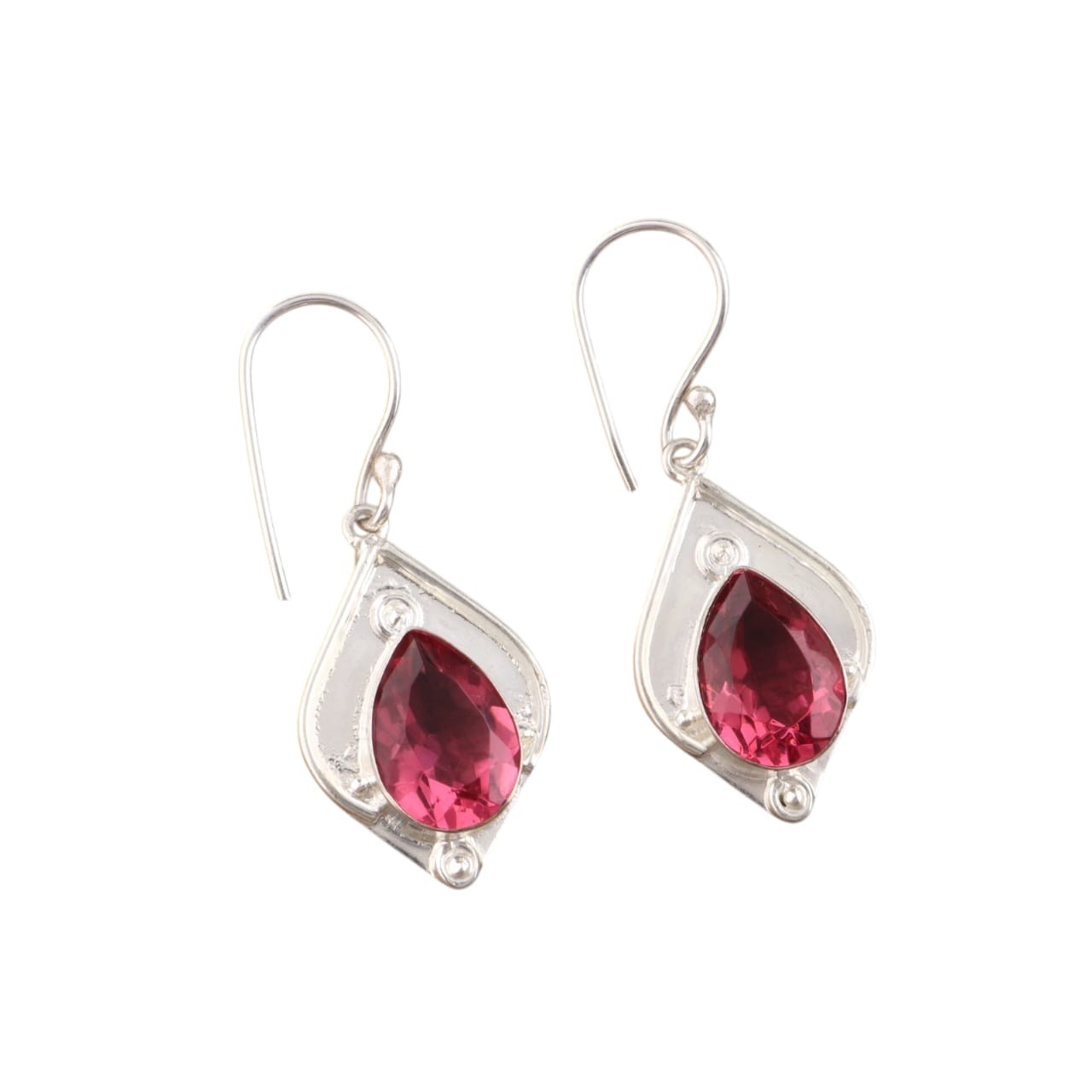 Sterling Silver pink tourmaline Stone Artisan Wife Dangling Hook New Earrings