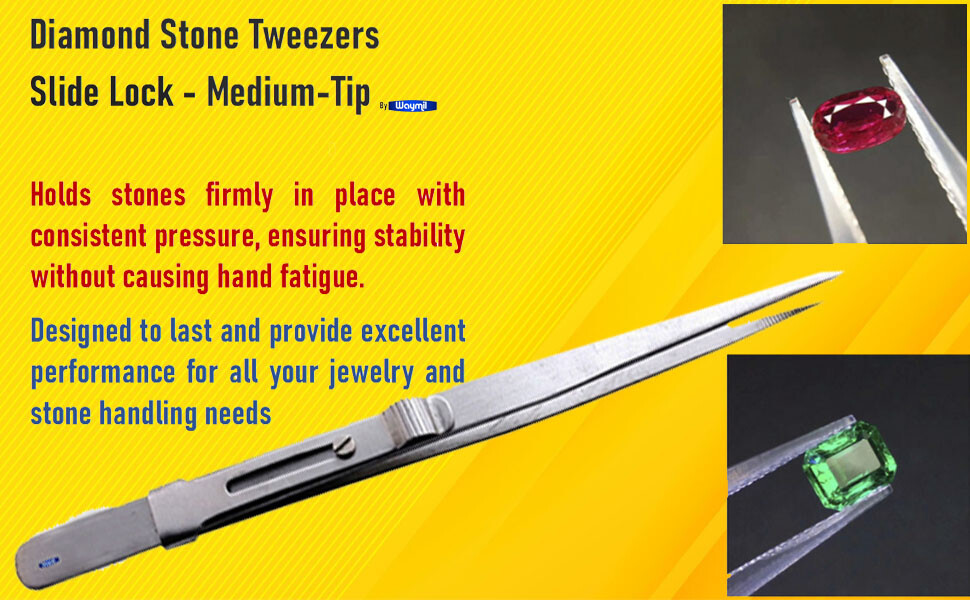 Diamond Stone Tweezers Locking Jewelry Tweezer Slide Lock Medium Tip