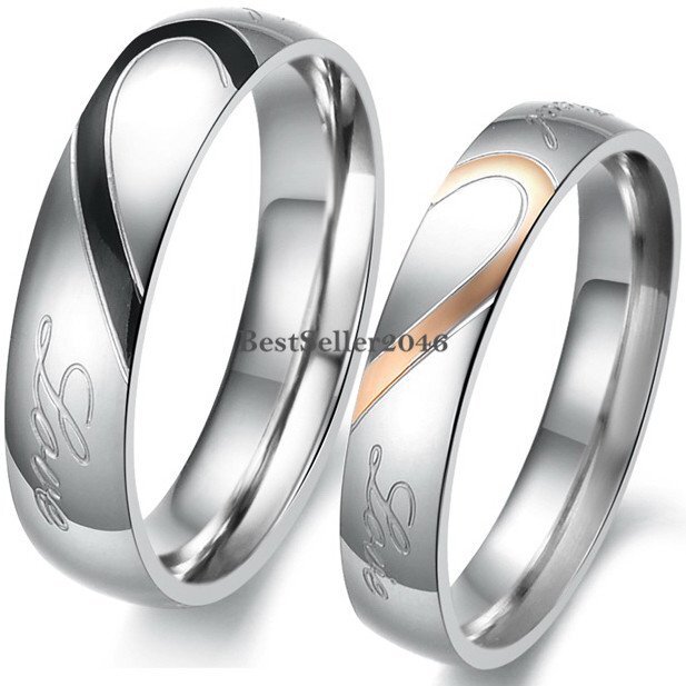 Stainless Steel “Real Love” Heart Couples Ring Promise Engagement Wedding Band