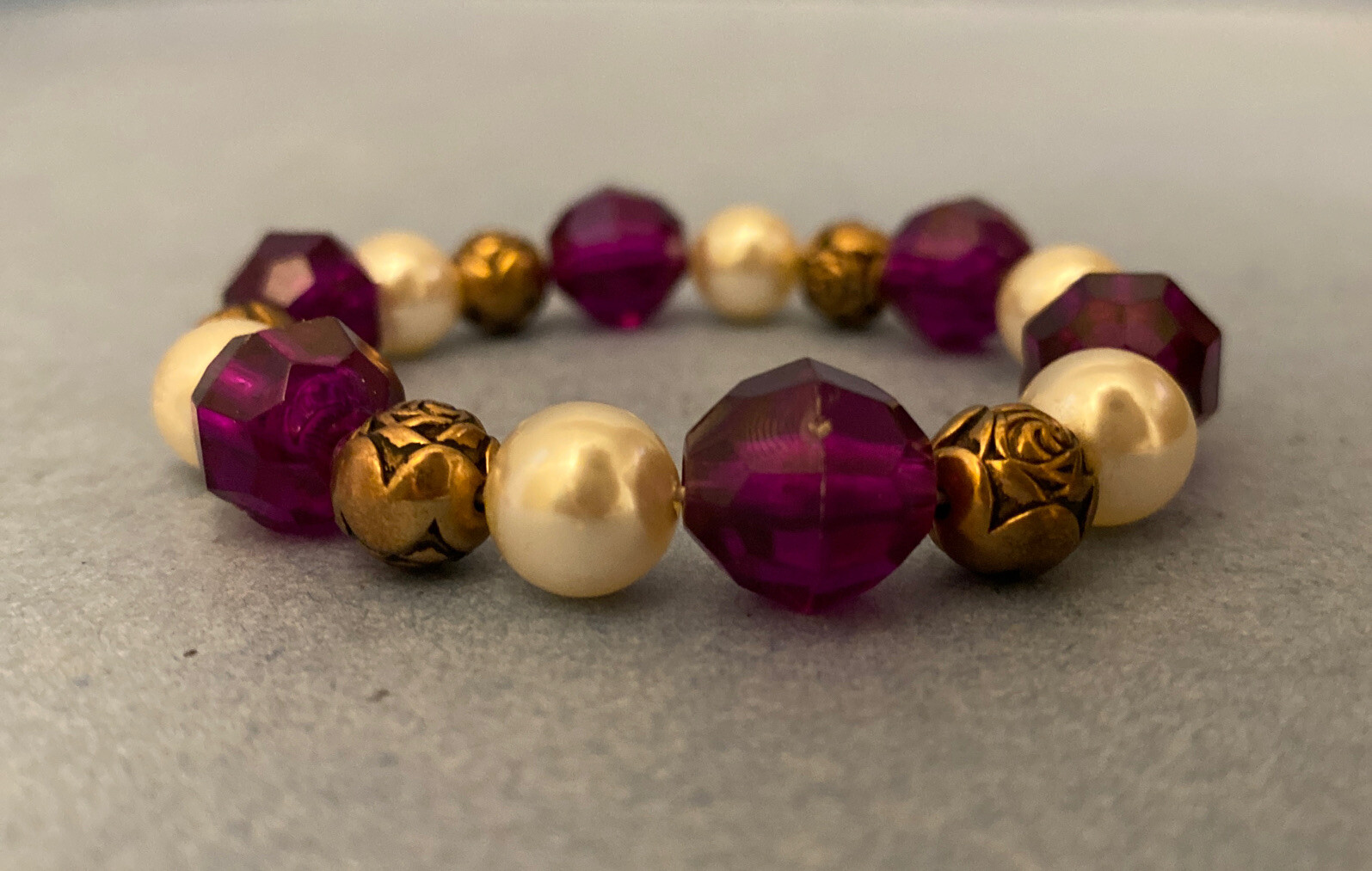 Vintage Set of Bracelets – Beaded Strings w/Gold Rose Beads, Approx 6-8” Lenght