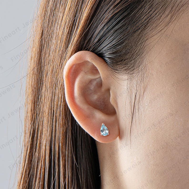 Pear Lab Sky Blue Topaz Stud Earrings for Women 925 Silver December Birthstone