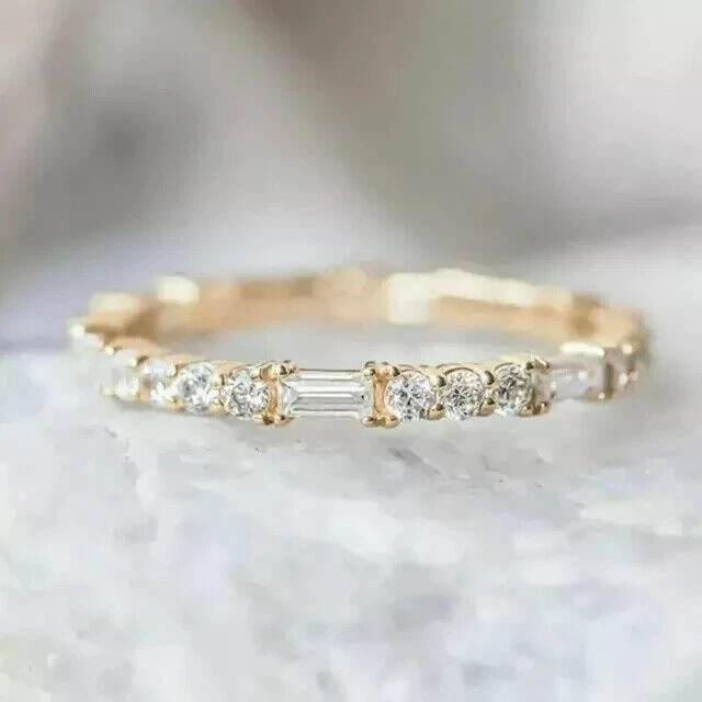 1Ct Round Cut Lab-Created Diamond Wedding Band Eternity 14K Yellow Gold Plated