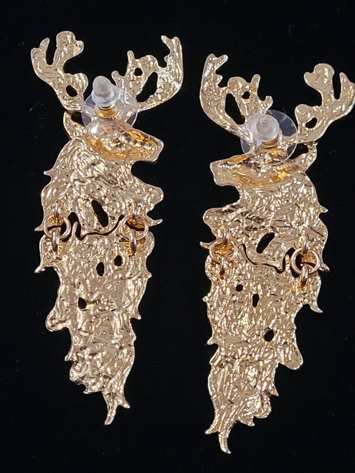 PINK REINDEER DANGLE CRYSTAL CHRISTMAS HOLIDAY GOLD EARRINGS NEW In Gift BOX
