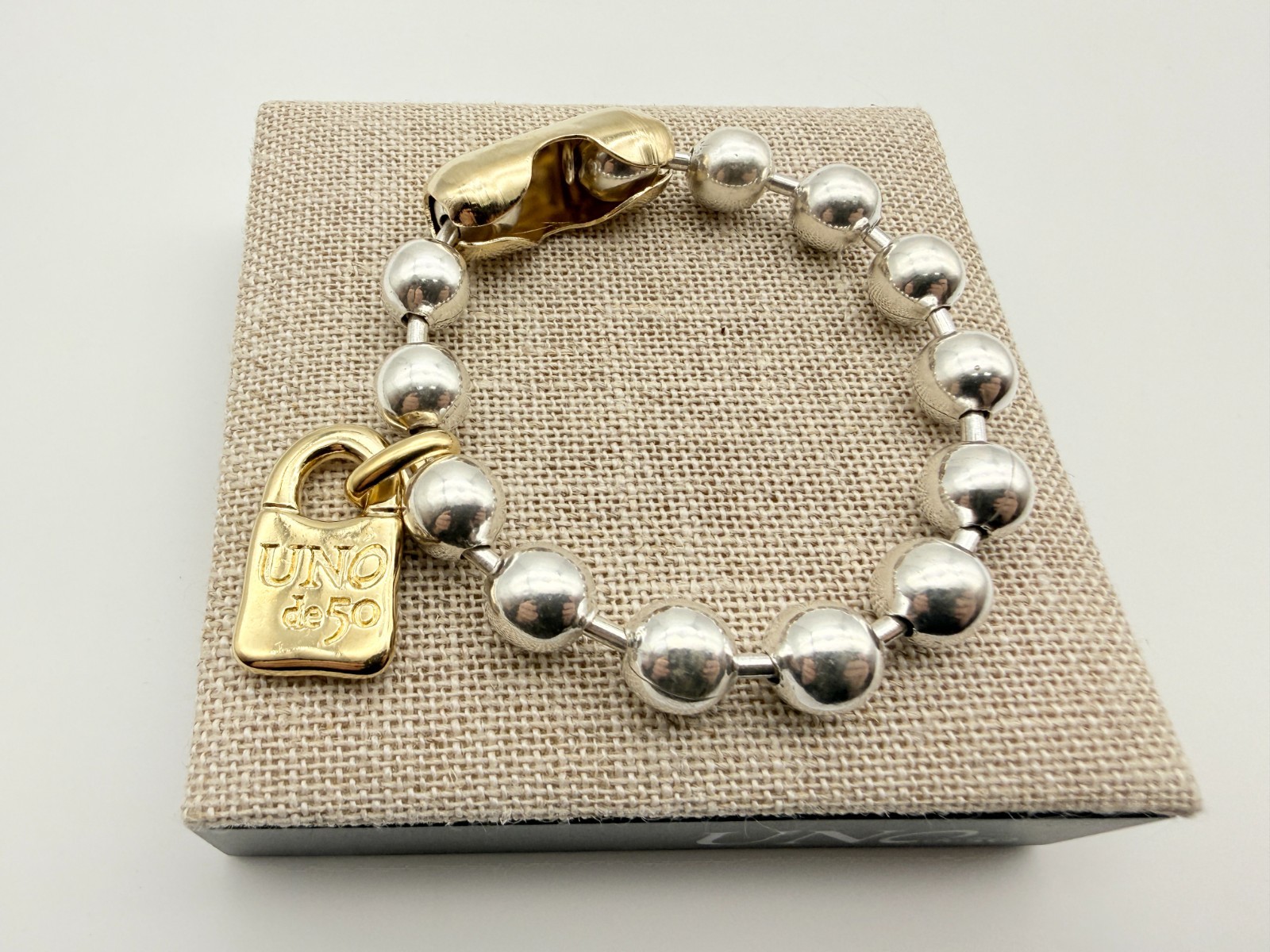 NEW Uno de 50 SNOWFLAKE Bracelet Sterling Silver 18k Gold Plated Beads Medium