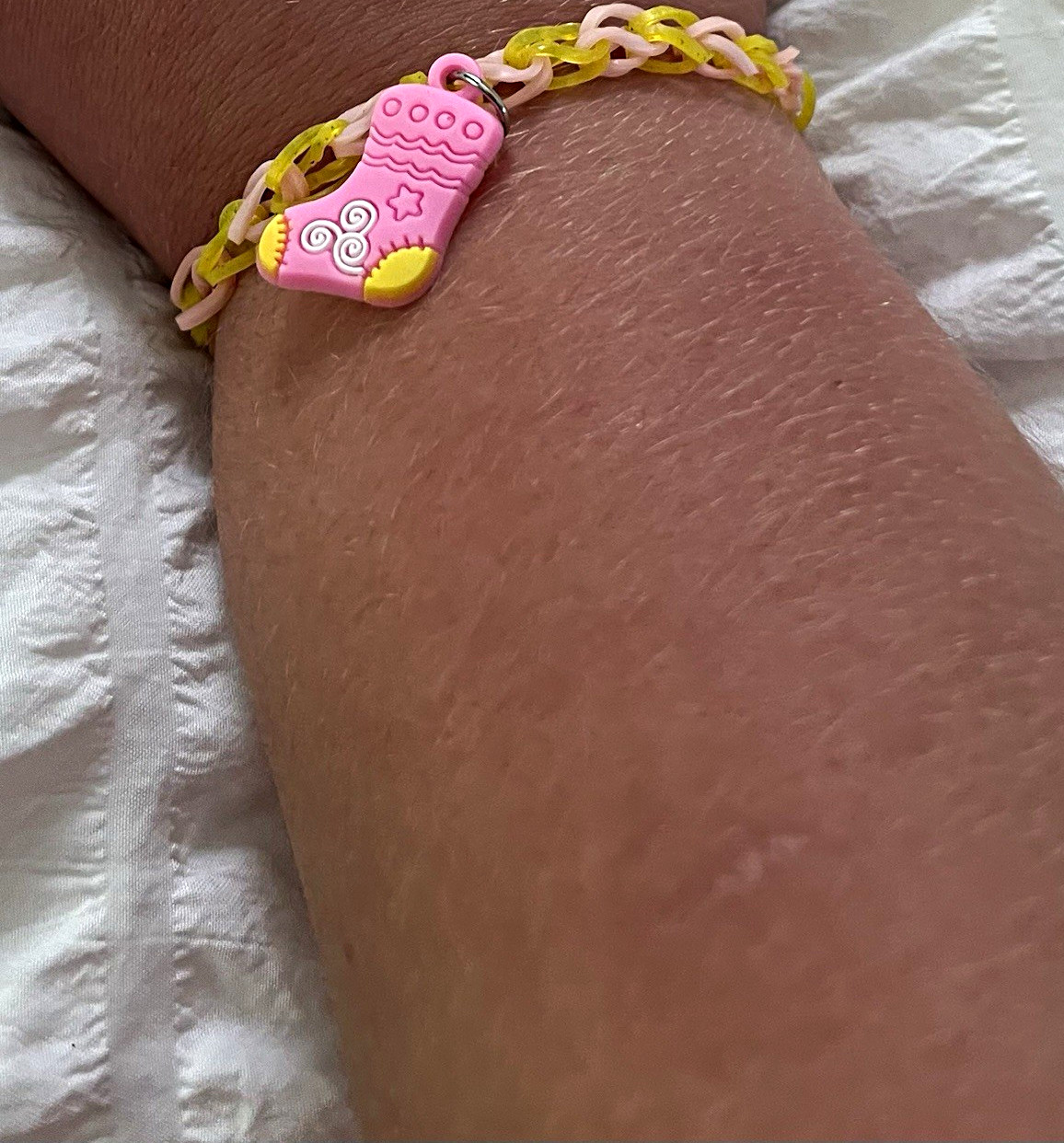 Unisex Kids Yellow & Pink Rubber Braided Charm Bracelet, Boot Dangle
