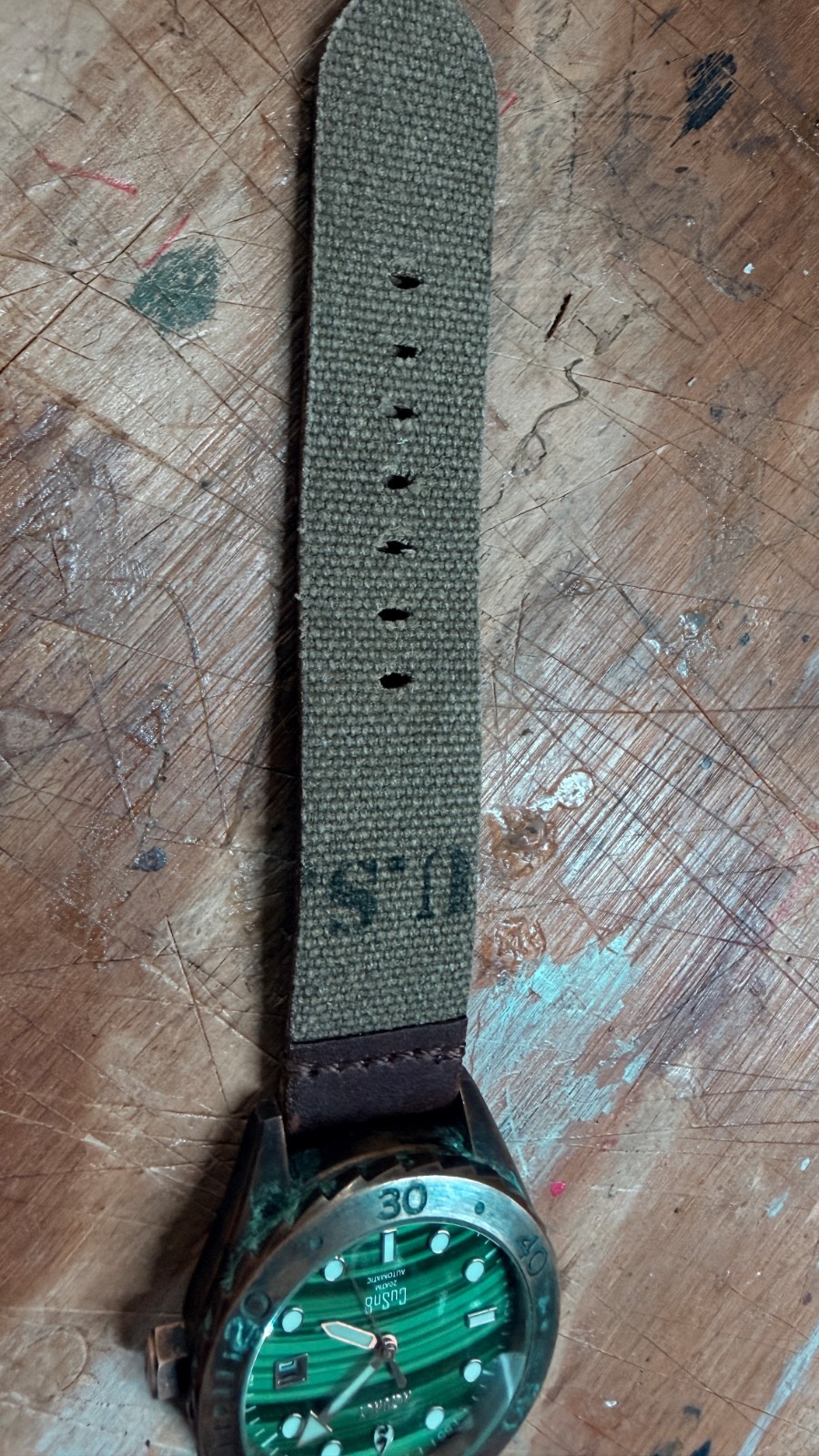 Custom 24 MM Watch Strap US Military Olive Drab Canvas Leather