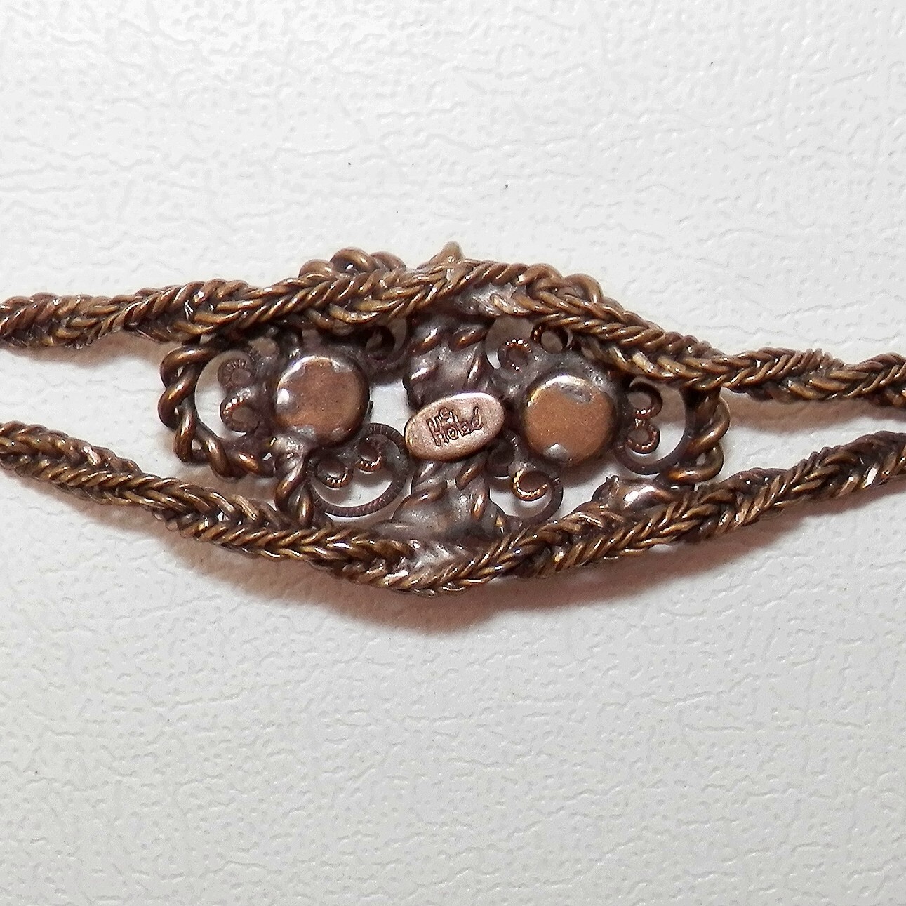 Vintage Designer Hobe Bracelet Earrings Set Filigree Red Stones Statement Signed