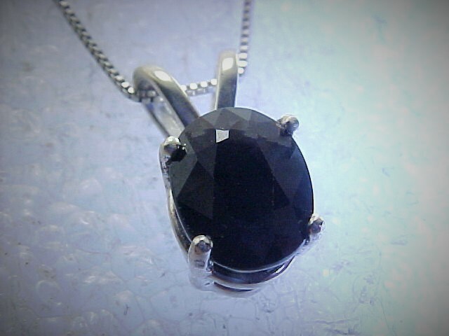 9 X 7mm MIDNIGHT BLUE SAPPHIRE PENDANT & 18″ BOX LINK CHAIN STERLING SILVER !