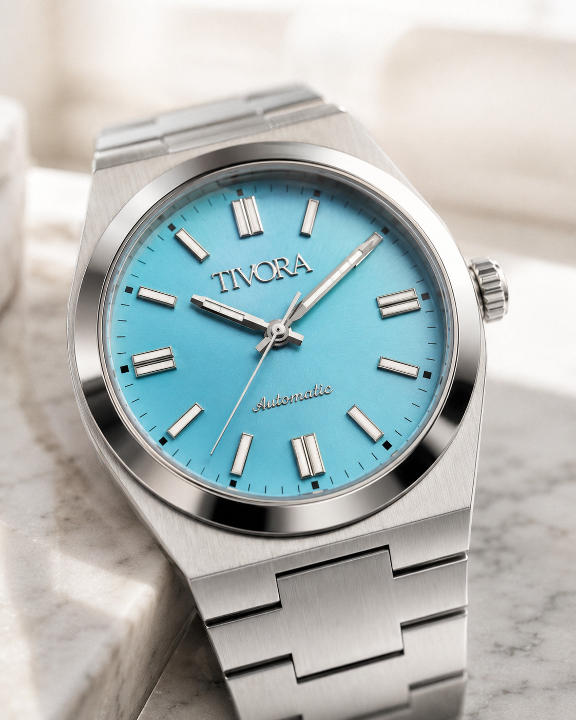 TÍVORÁ Échelon Argent Steel Azure Dial – Custom Branded Automatic Watch