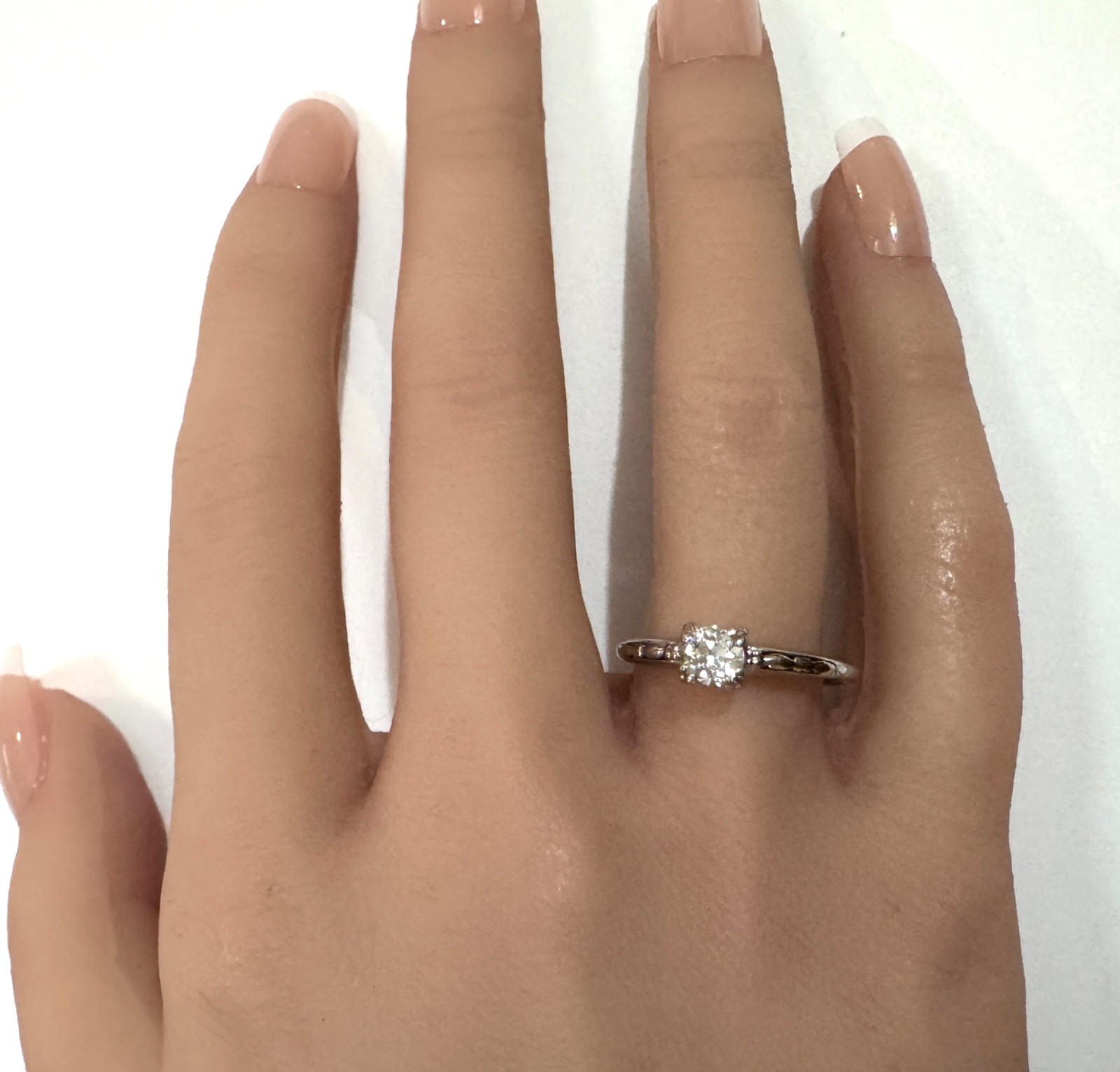 Antique Art Deco Natural OEC Diamond 0.36ct Solid 10k White Gold Engagement Ring