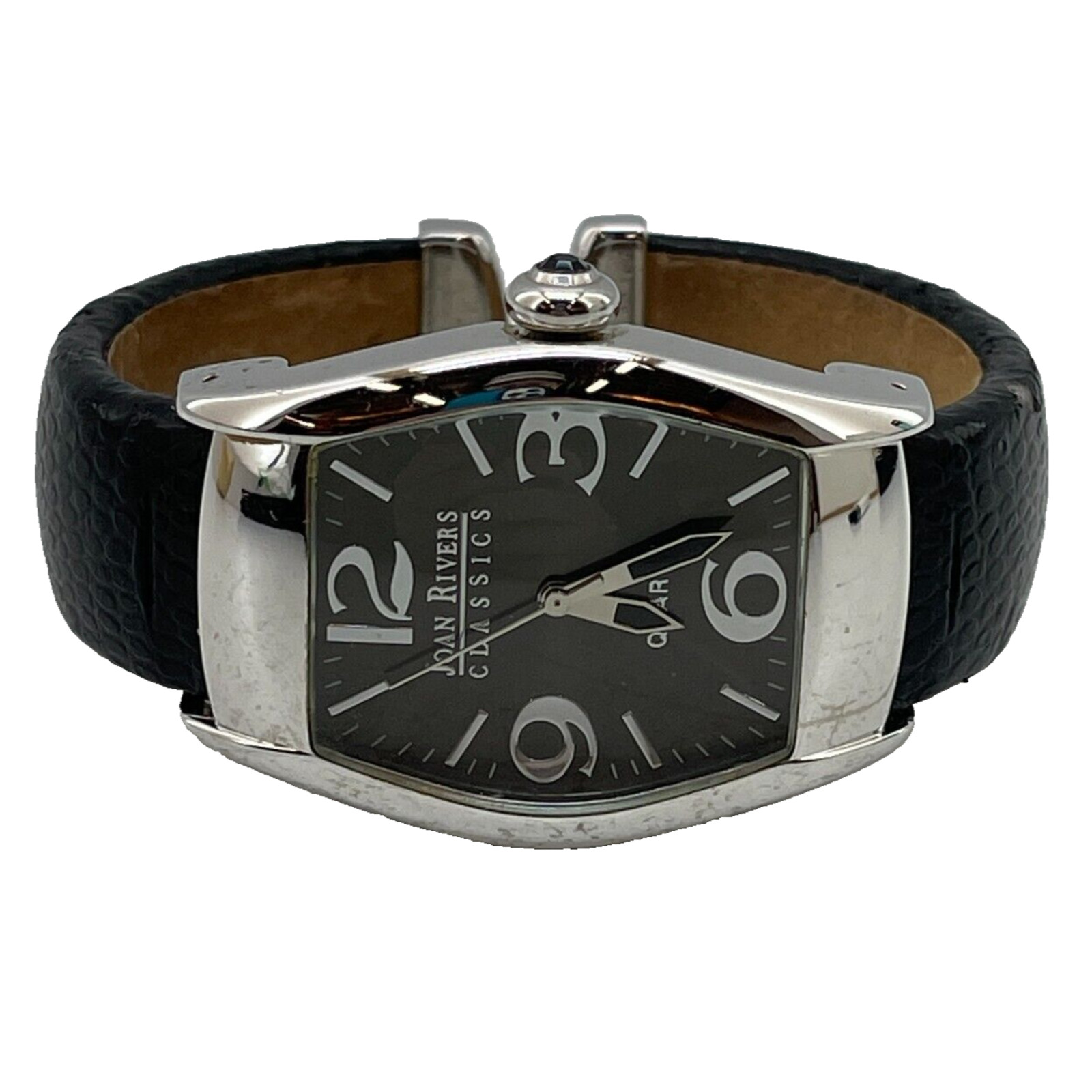 Joan Rivers Classics V377 Watch Leather Bangle Wristwatch Silver Tone Working