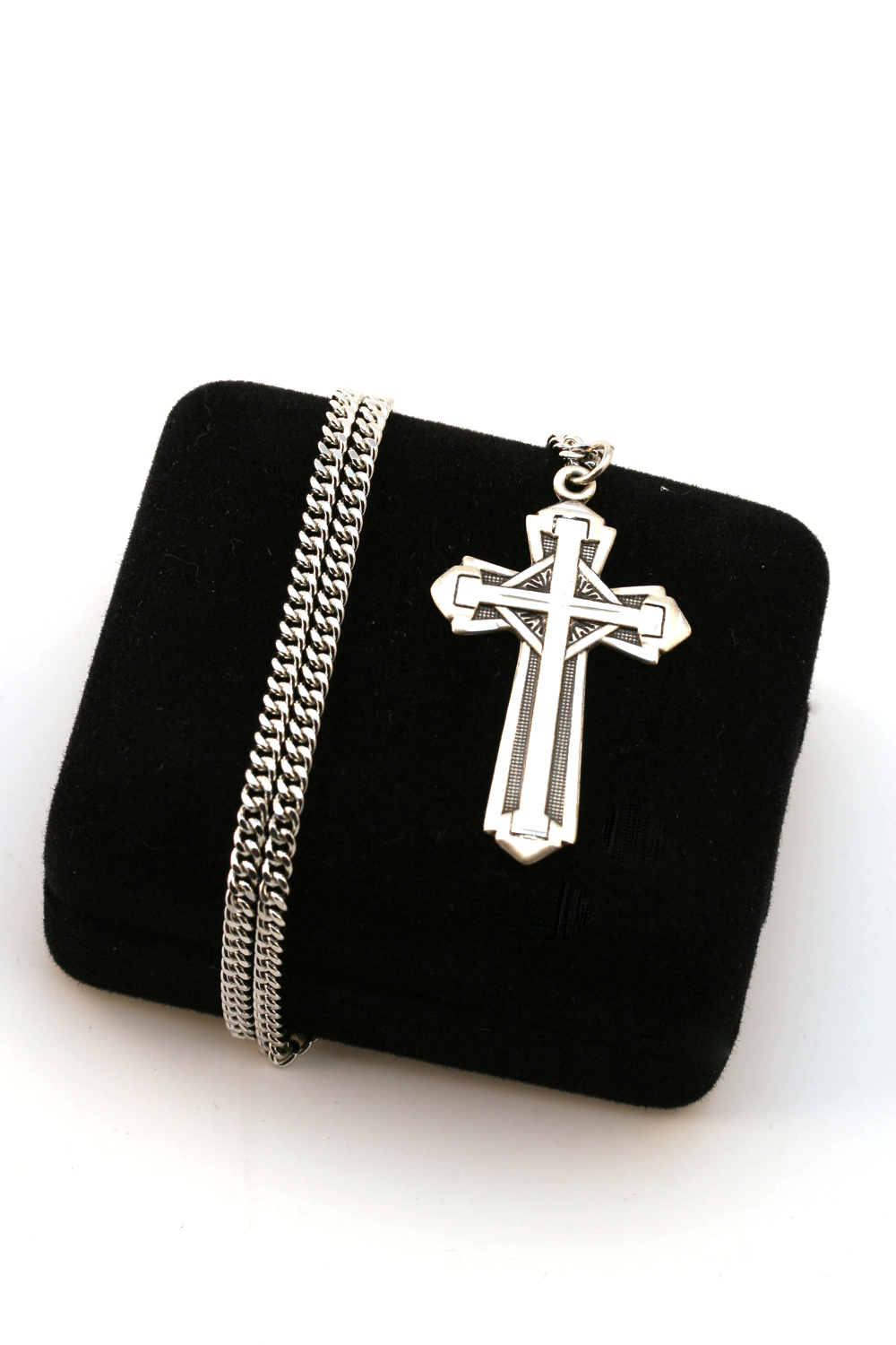 Men’s 925 Sterling Silver Cross 1 5/8 x 7/8 Pendant Religious Necklace 24 Chain