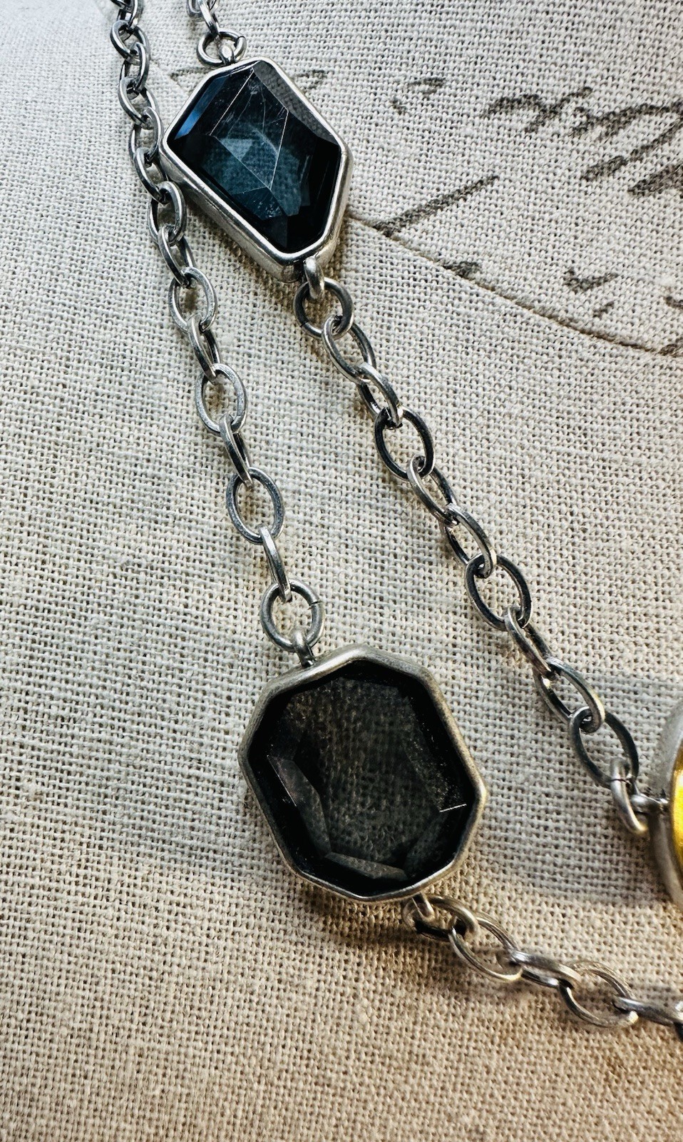 Chico’s Signed Silver Tone Station Chain Necklace Multicolor Bezel Crystal
