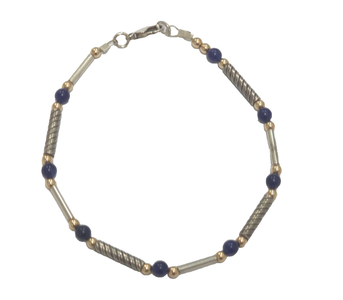 VINTAGE 4mm NATURAL LAPIS LAZULI BEADS 3mm 1OK GOLD BEADS and STERLING BRACELET