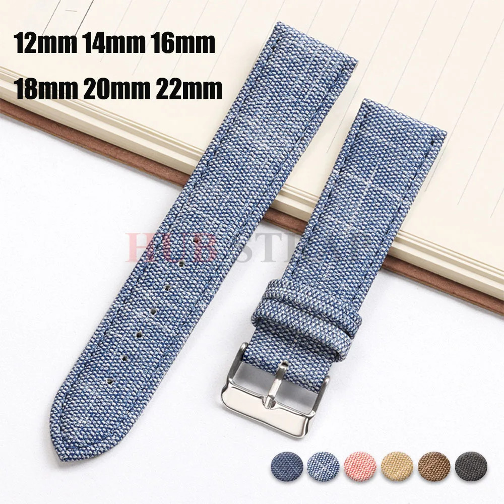 Vintage Denim Pattern Nylon Leather Watch Strap Band 12 14 16 18 20 22mm