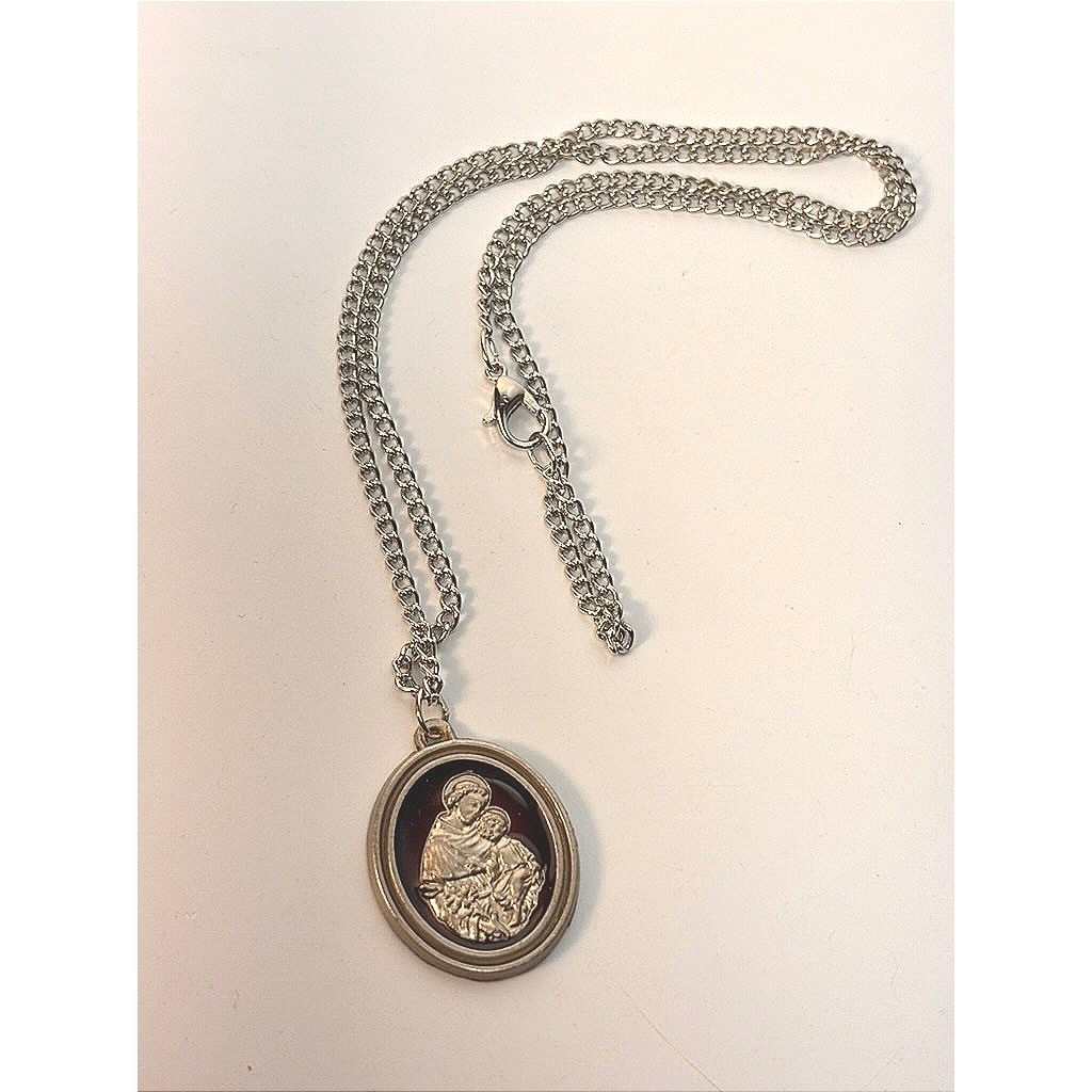 St. Anthony Religious Pendant Necklace Silver Tone Catholic Saint Medal