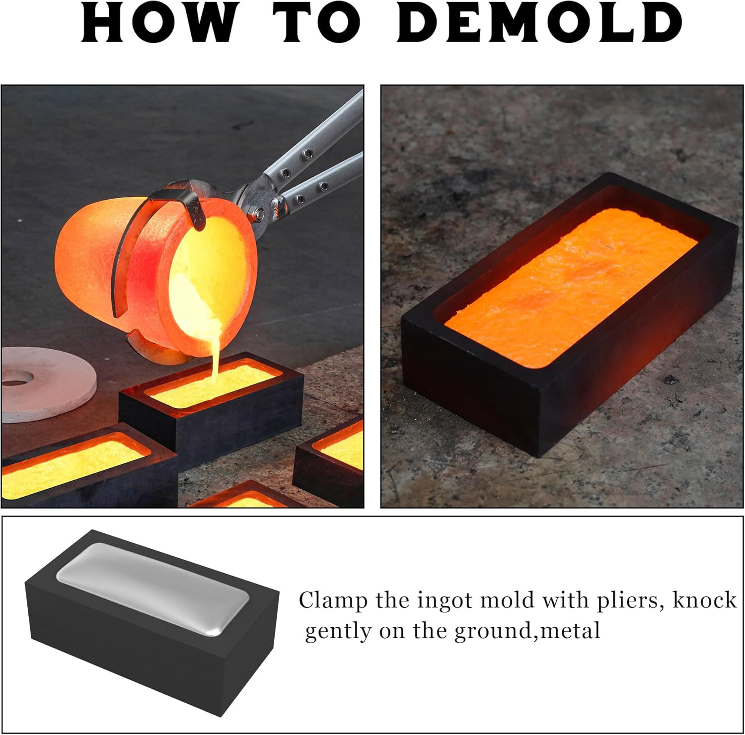 2 Pieces 1Kg Graphite Ingot Molds for Casting Gold Silver Aluminum Copper Brass,