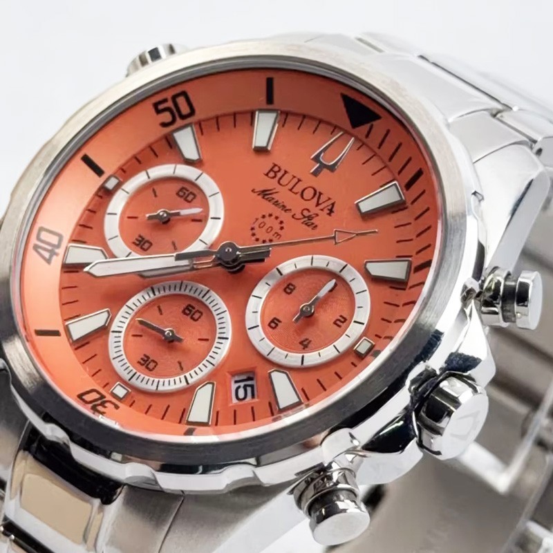 Bulova Marine Star Series B 96B395 Orange Dial Quartz Men’s Watch 43mm