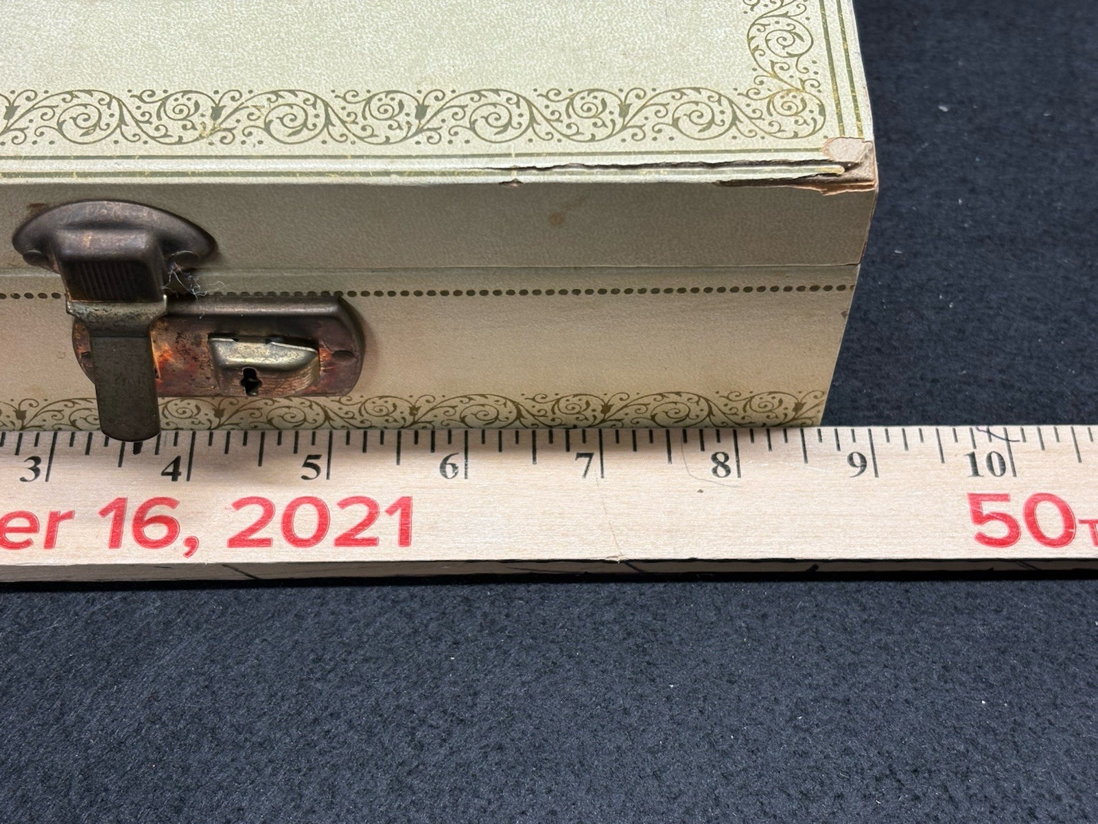 Vintage White/Cream Jewelry Box With Red Velvet Lining, Mirror And Key See Pics