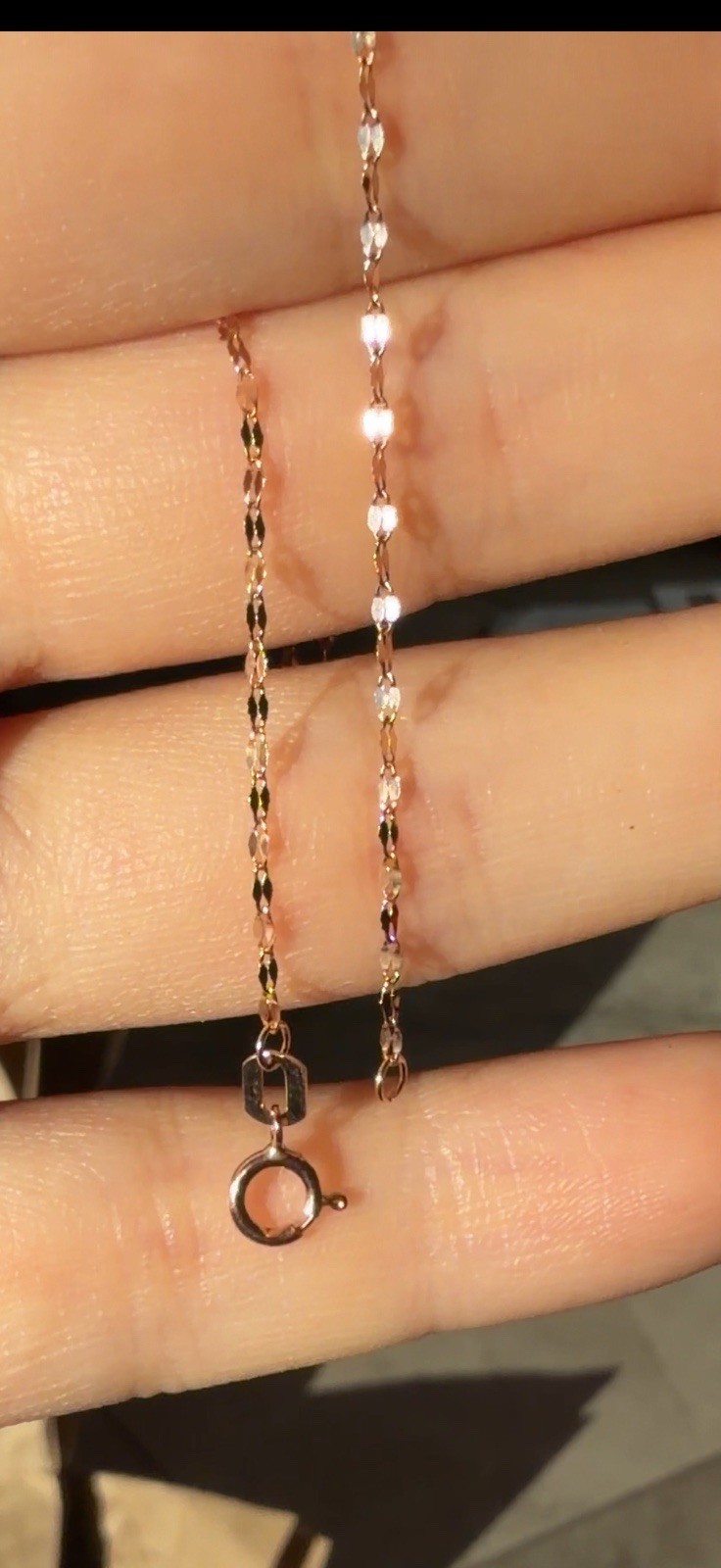 10K Solid Rose Gold Bracelet 6.3 Inch 1.3mm Diamond Cut Chain Mirror link