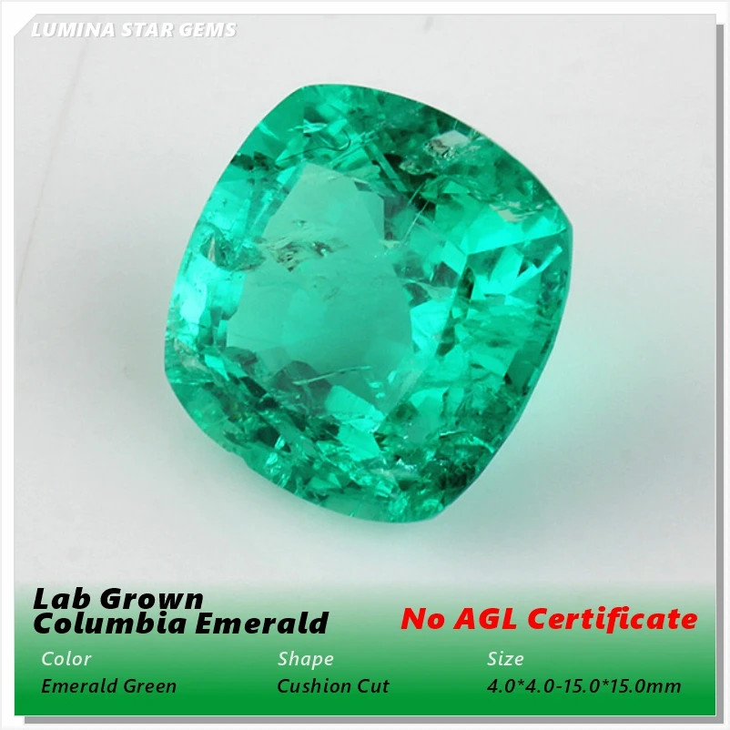 AGL Lab Grown Cushion Colombian Emerald Stone with Inclusions for Jewelry Making