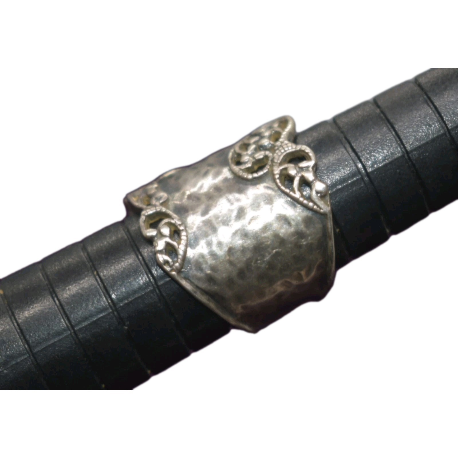 PAZ Creations Sterling Silver Wide Cigar Band Ring Hammered Filigree Israel…