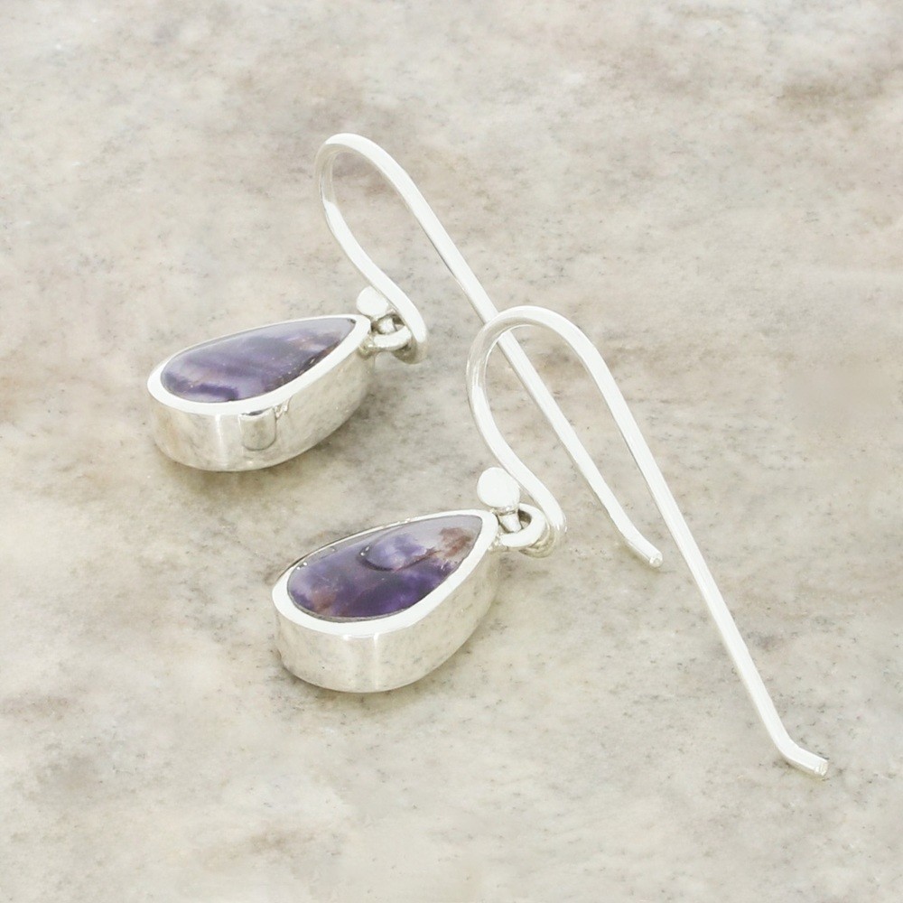 Derbyshire Blue John Drop Earrings Pear Shape Sterling Silver DBJ753