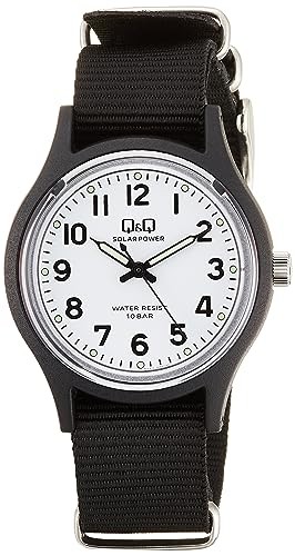 CITIZEN Q&Q E05A-002VK Solar Watch Black White Nylon Strap 100M Unisex