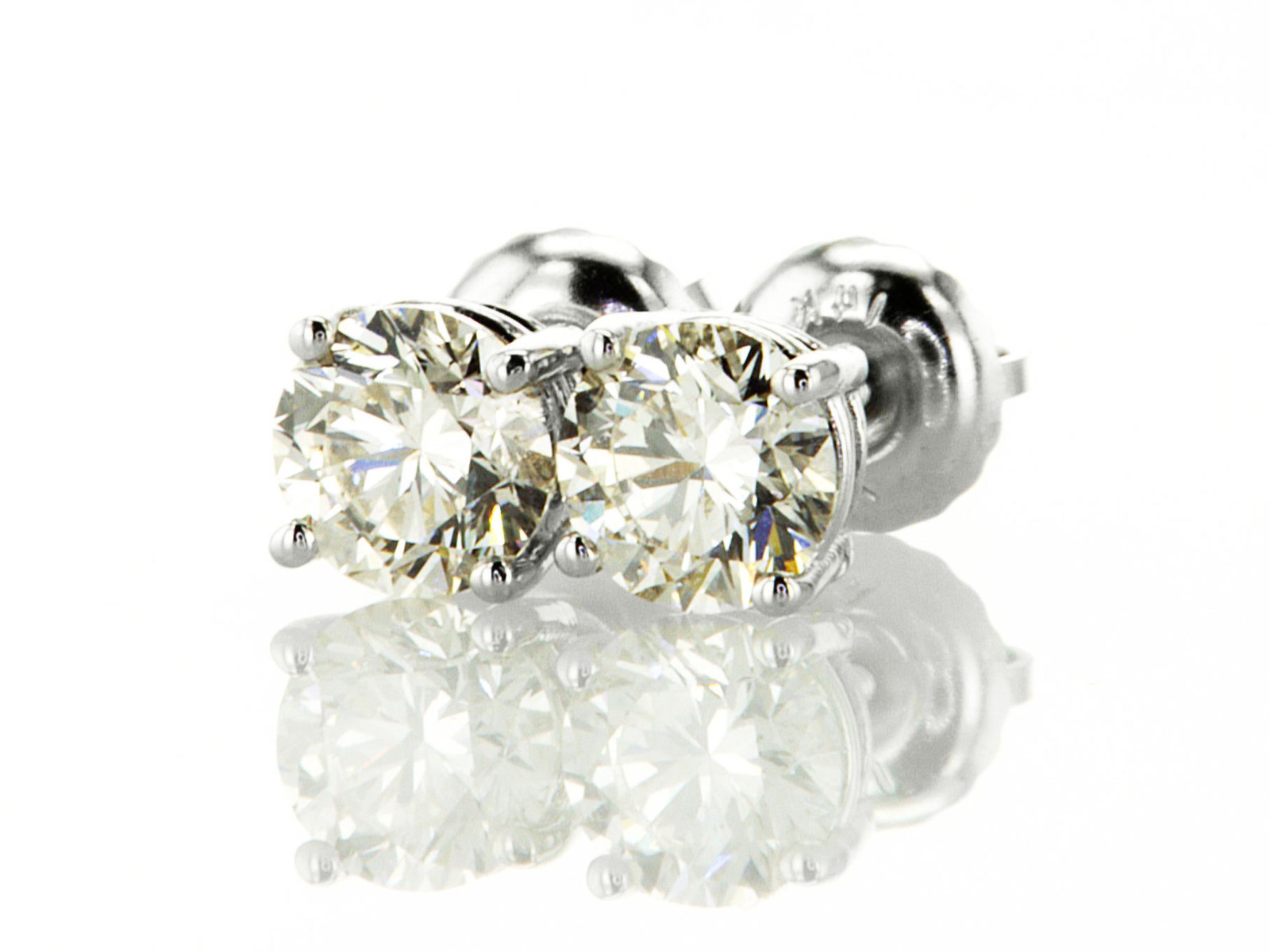 Round Shape Diamond Stud Earrings Real 1.17 Carat H/I VS2/SI1 14K White Gold