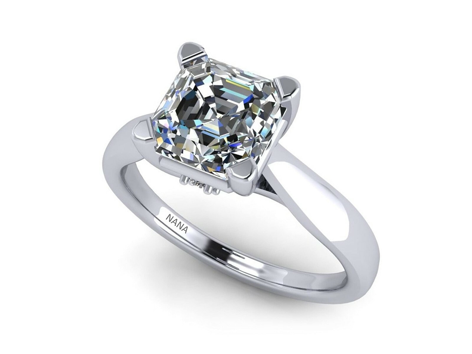 NANA Sterling Silver Asscher Cut Lucita Solitaire Engagement Wedding Ring
