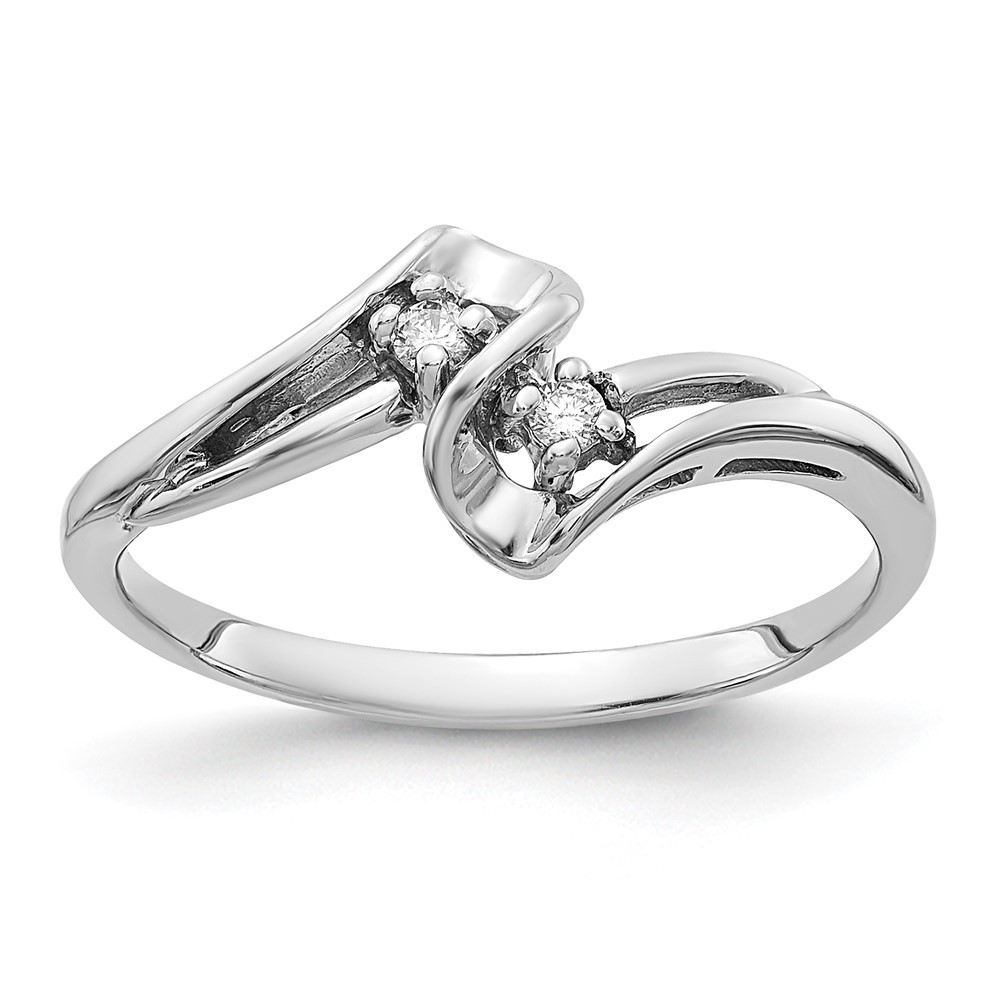 14k White Gold 2-Stone 1/20 carat Diamond Bypass Ring Size 6