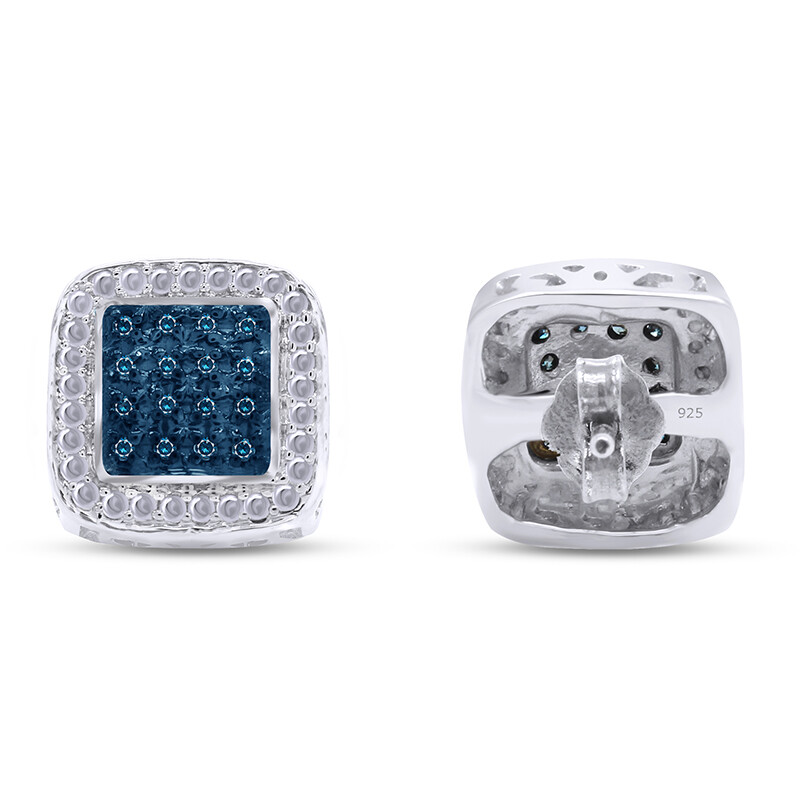 1/9 Ct Womens Square Stud Earrings Blue Natural Diamond 14K Gold Plated Sterling