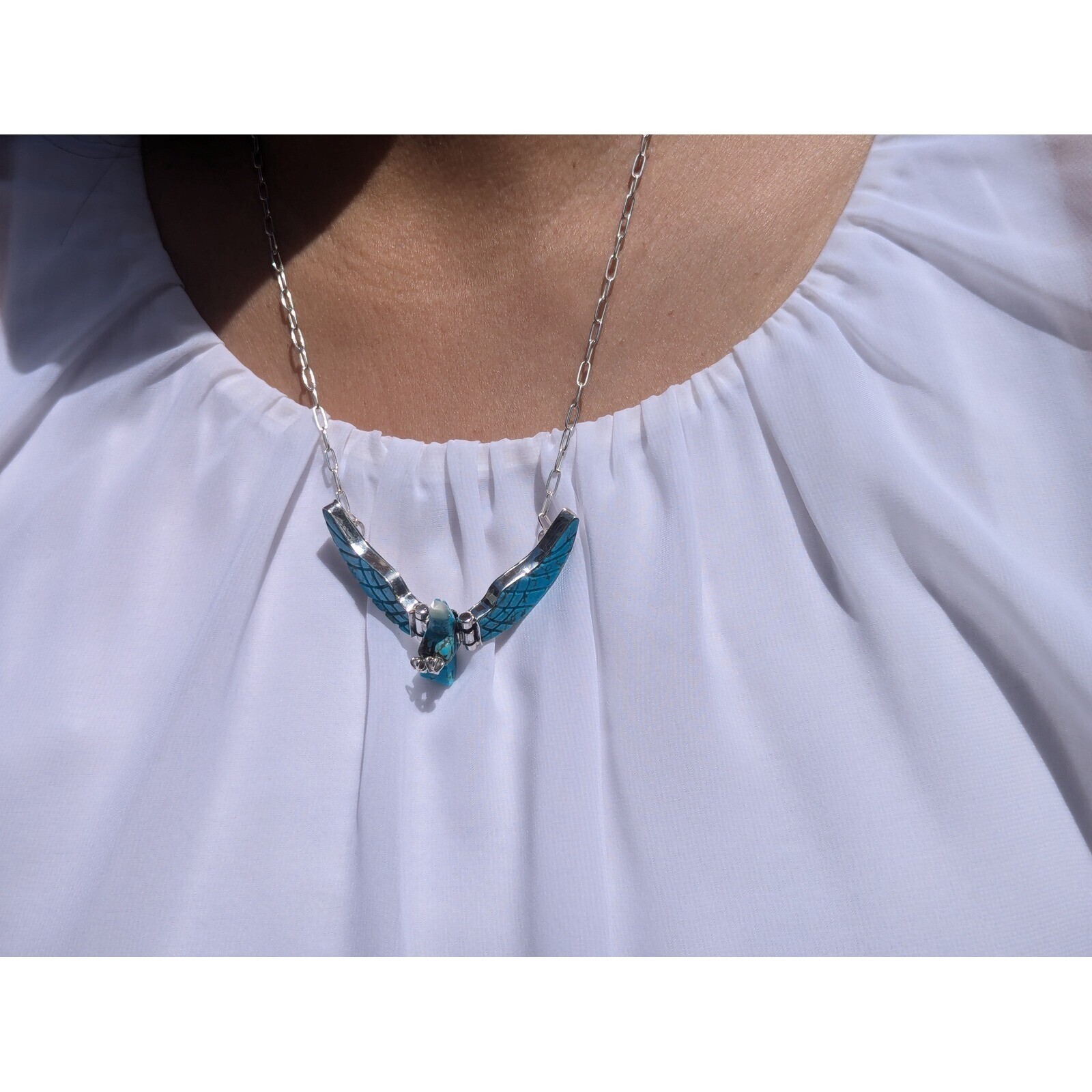 Navajo Necklace Native Am Jewelry Turquoise Bald Eagle Design***