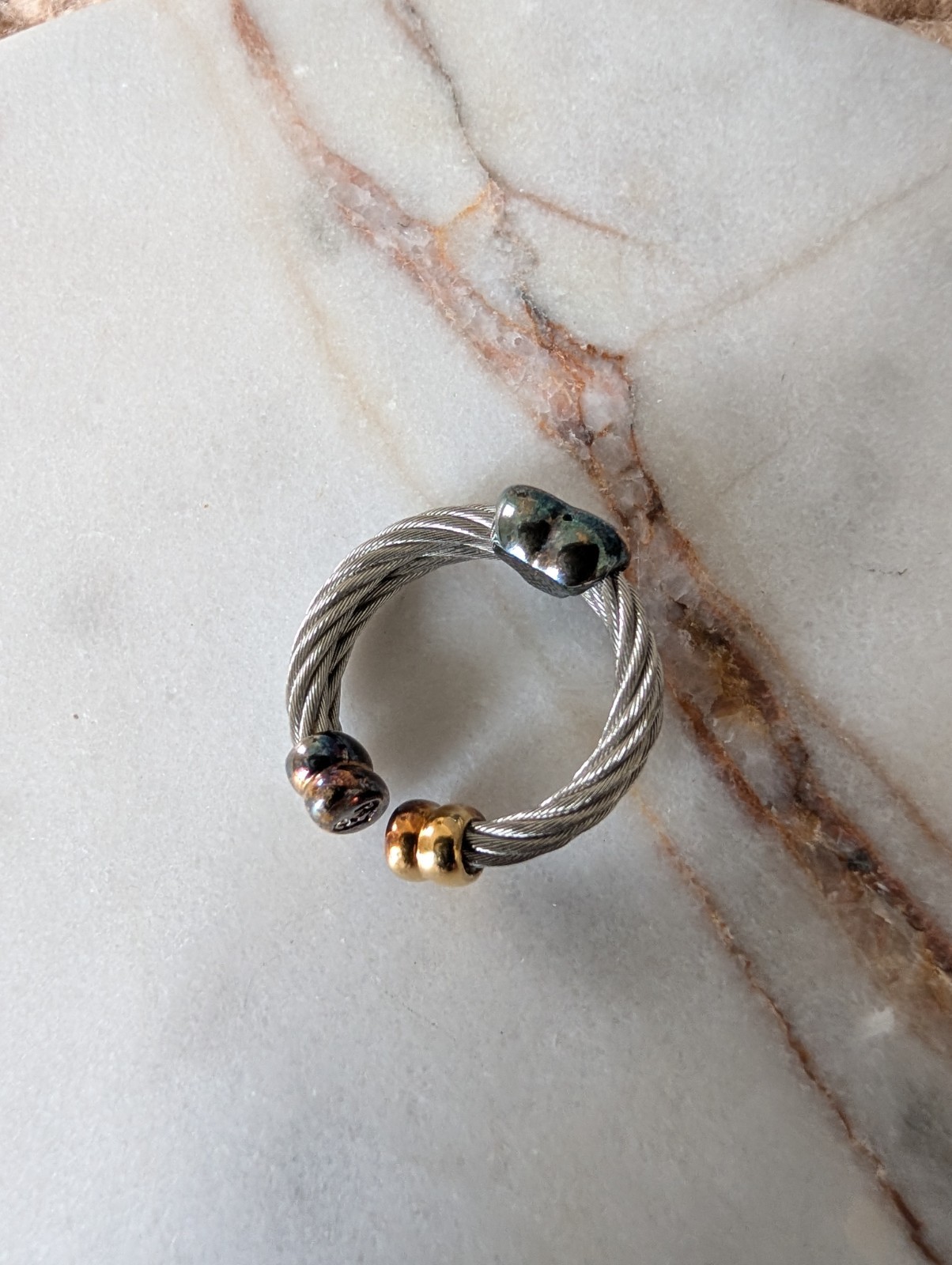 Vintage Charriol Stainless Steel Cable Heart Ring Sz US 6-7