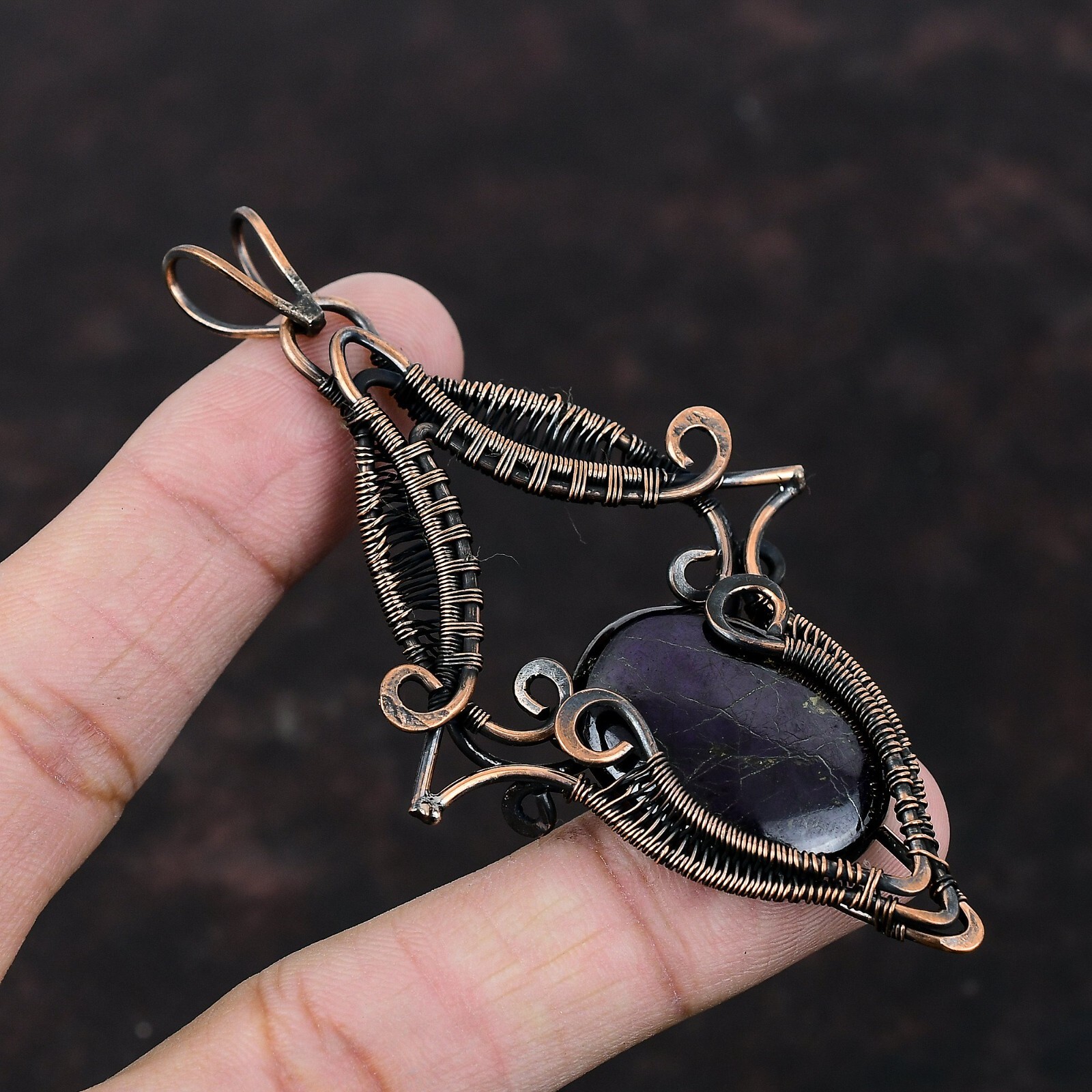 Sugilite Gemstone Wire Wrapped Pendant Copper Handmade Jewelry For Women 3.58″