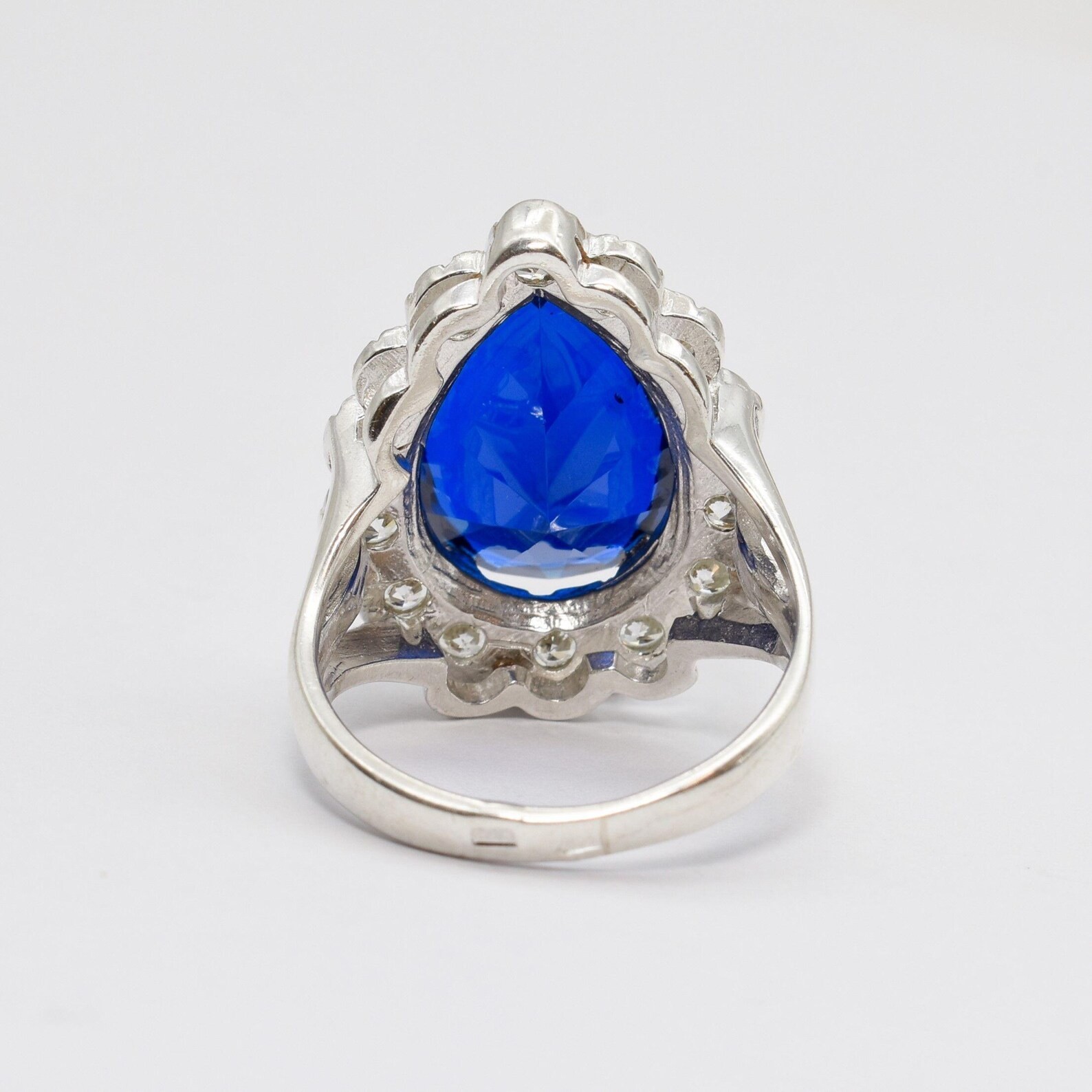5.80 Ct Pear Cut Natural Sapphire Diamond Engagement Ring 14K White Gold Size 7