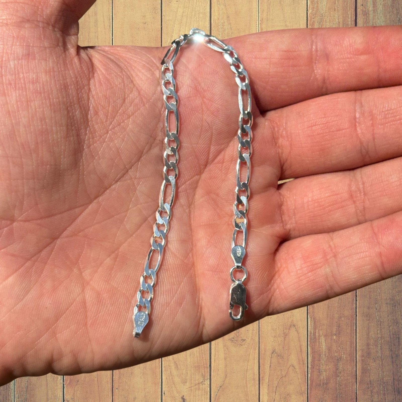 5mm Figaro Bracelet Link – Real Solid 925 Sterling Silver Or 14k Gold Vermeil