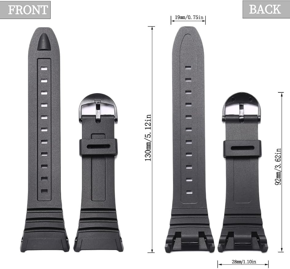 Resin Replacement Watch Band Compatible with Casio W-96H Mens Black Resin Strap